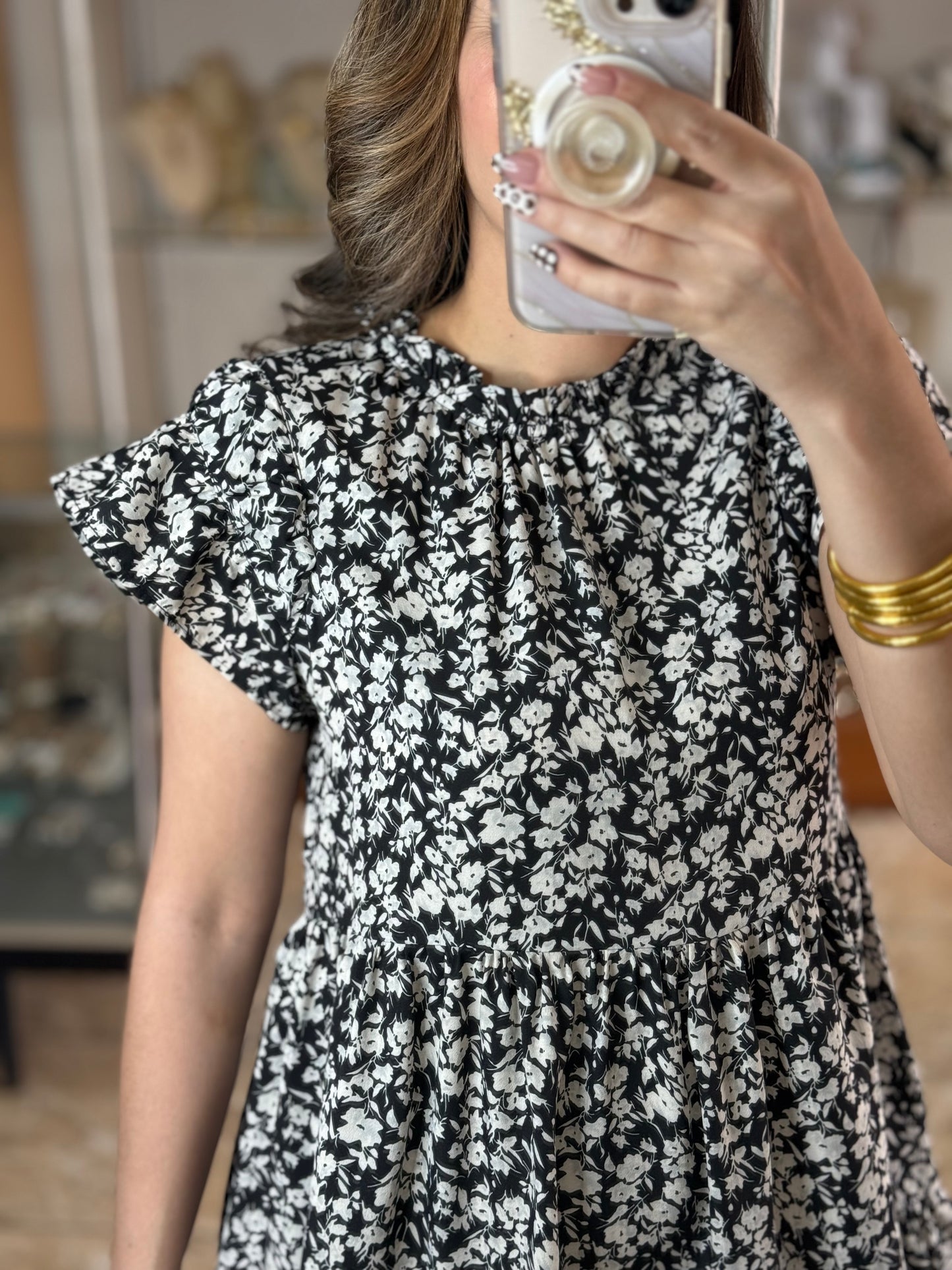 Black/White Floral Mini Dress