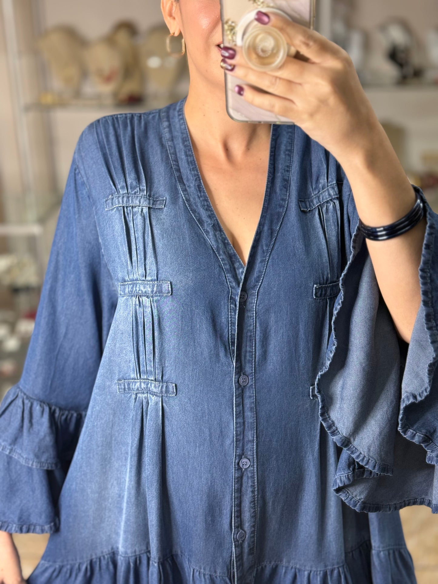 Button Down Tiered Denim Dress (FINAL SALE)
