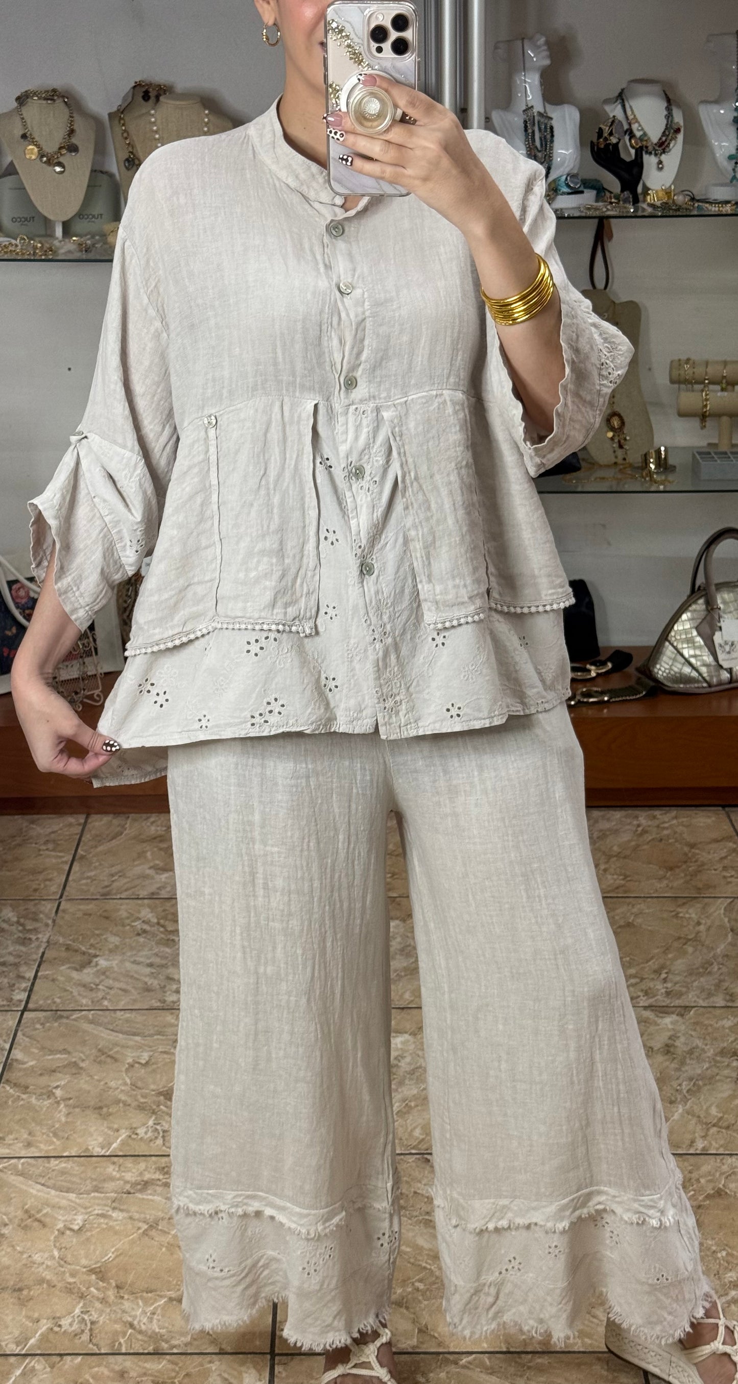 Linen/Eyelet OS Pant Set (FINAL SALE)