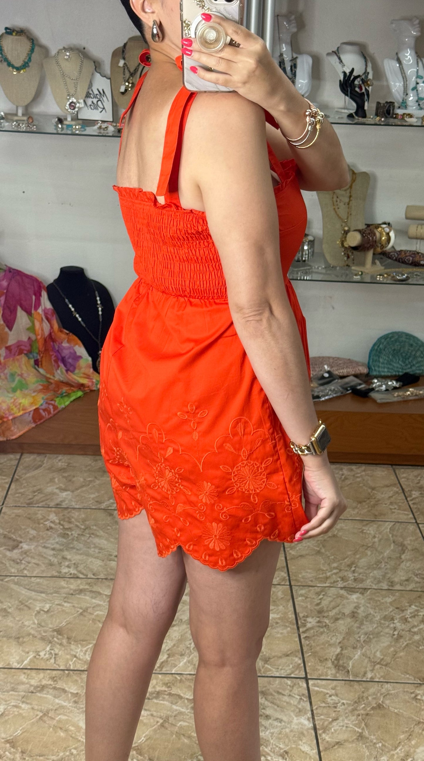 Tomato Red Embroidered Romper