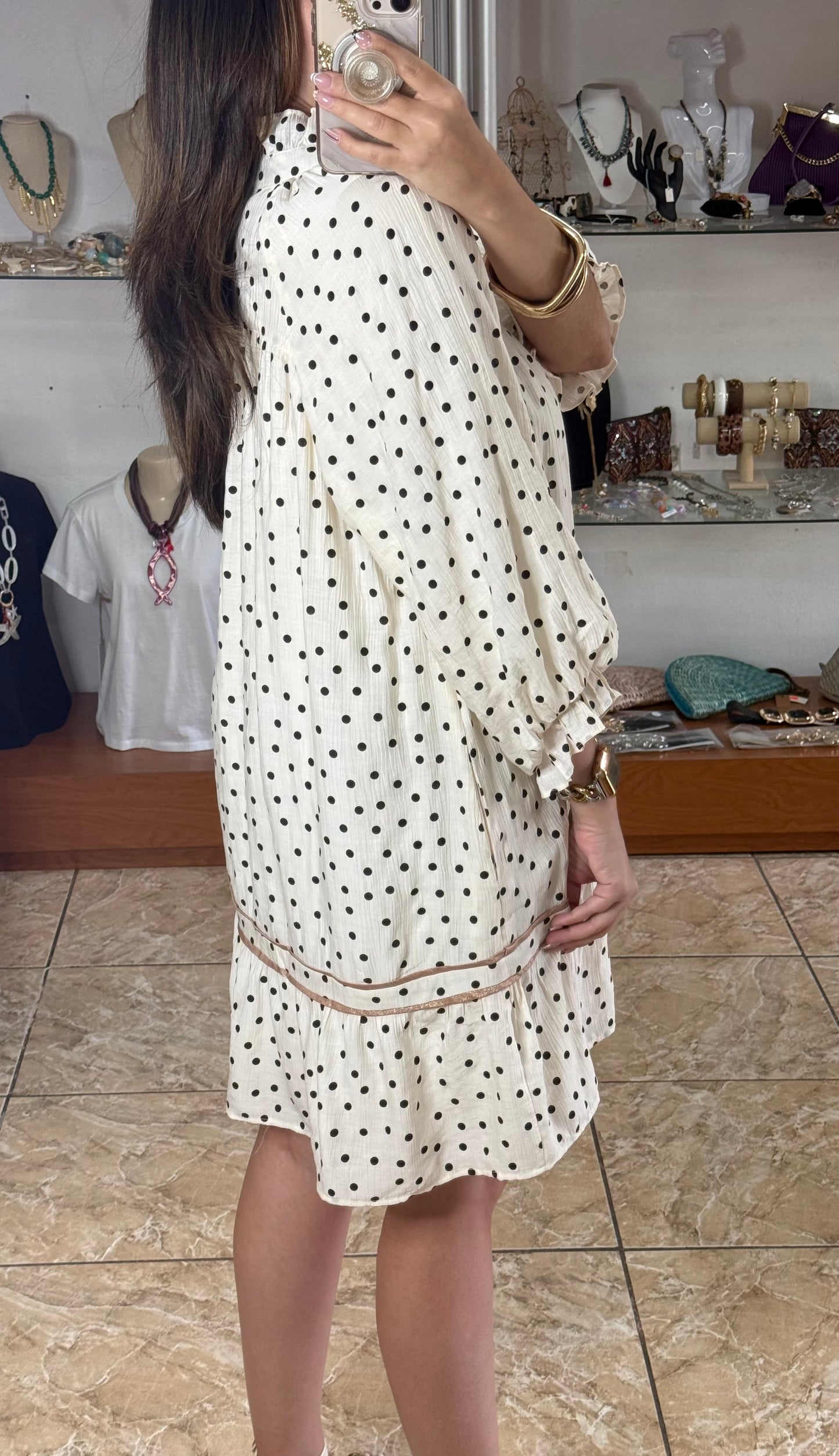 Ecru/Black Polkadot Mini Dress
