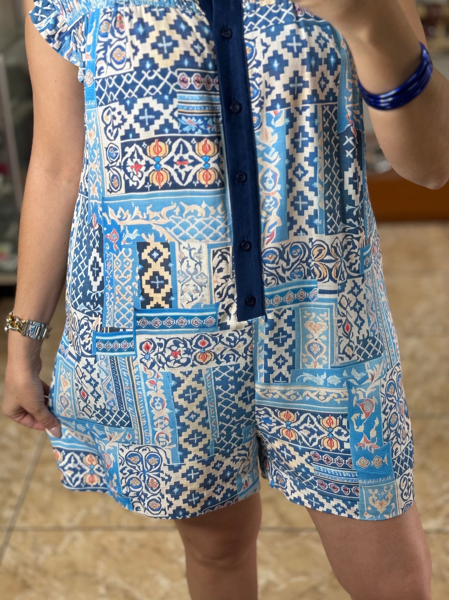 Blue Mix Sleeveless Romper