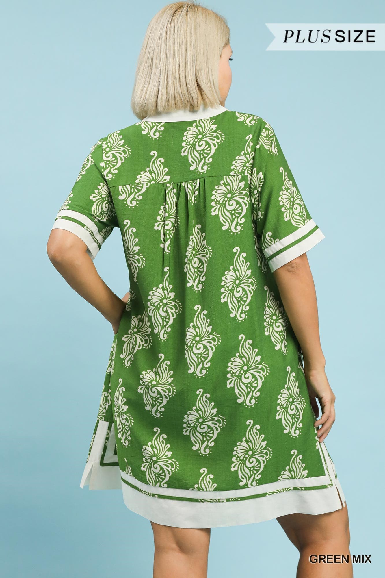 Green Mix Abstract Print Mini Dress (PLUS)