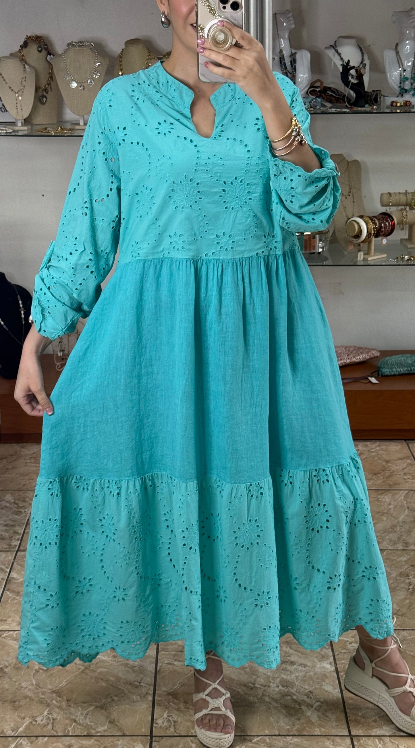 Linen/Eyelet OS Maxi Dress (FINAL SALE)