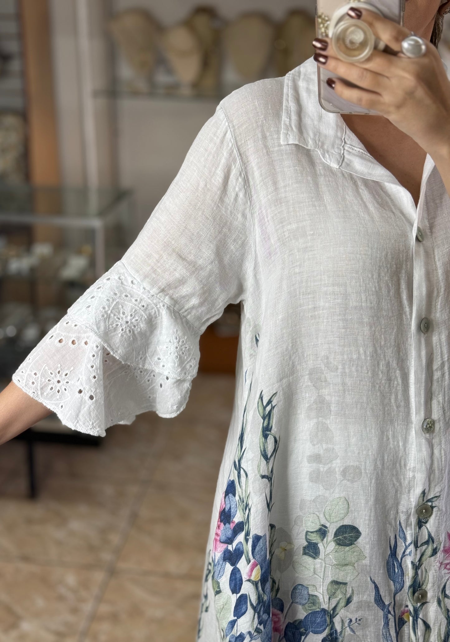 Linen Floral OS Top/Dress and Pant Set (FINAL SALE)