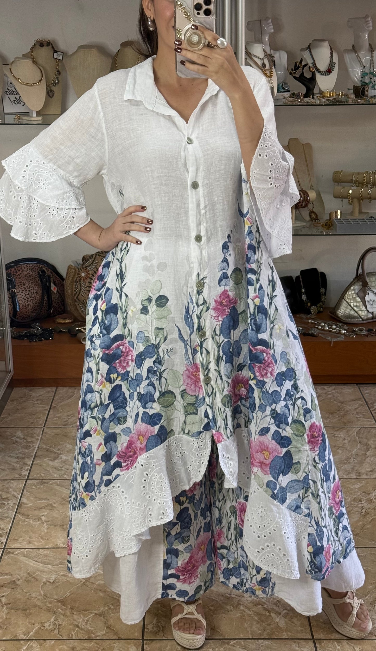 Linen Floral OS Top/Dress and Pant Set (FINAL SALE)