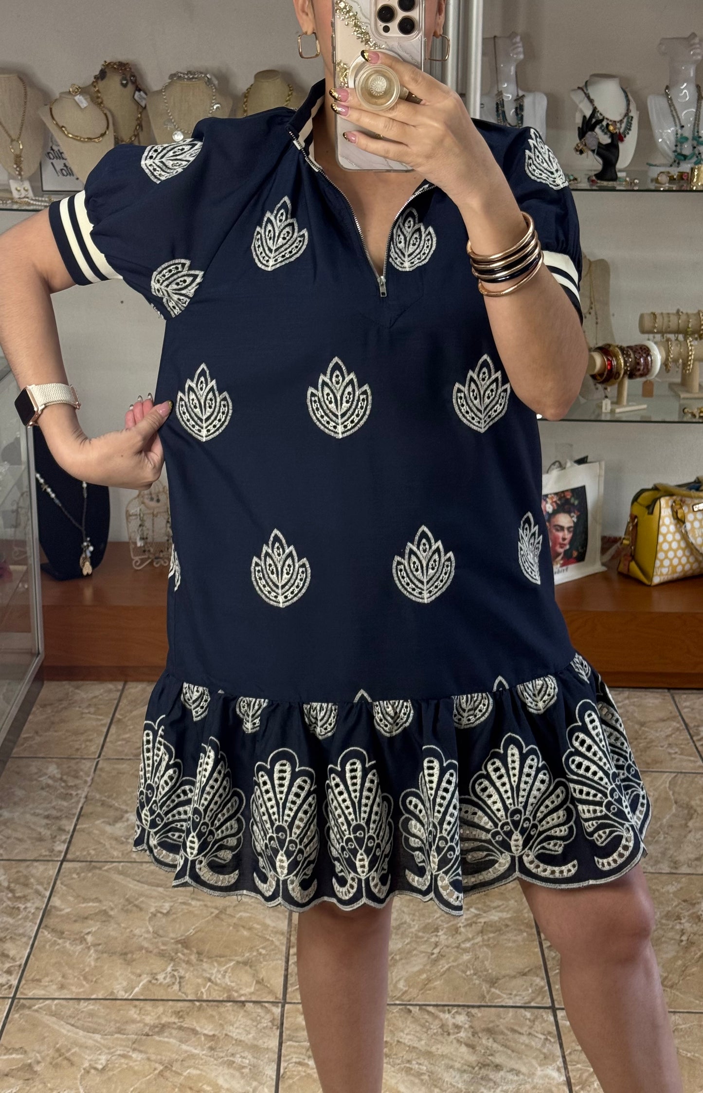 Navy Embroidered Mini Dress (FINAL SALE)