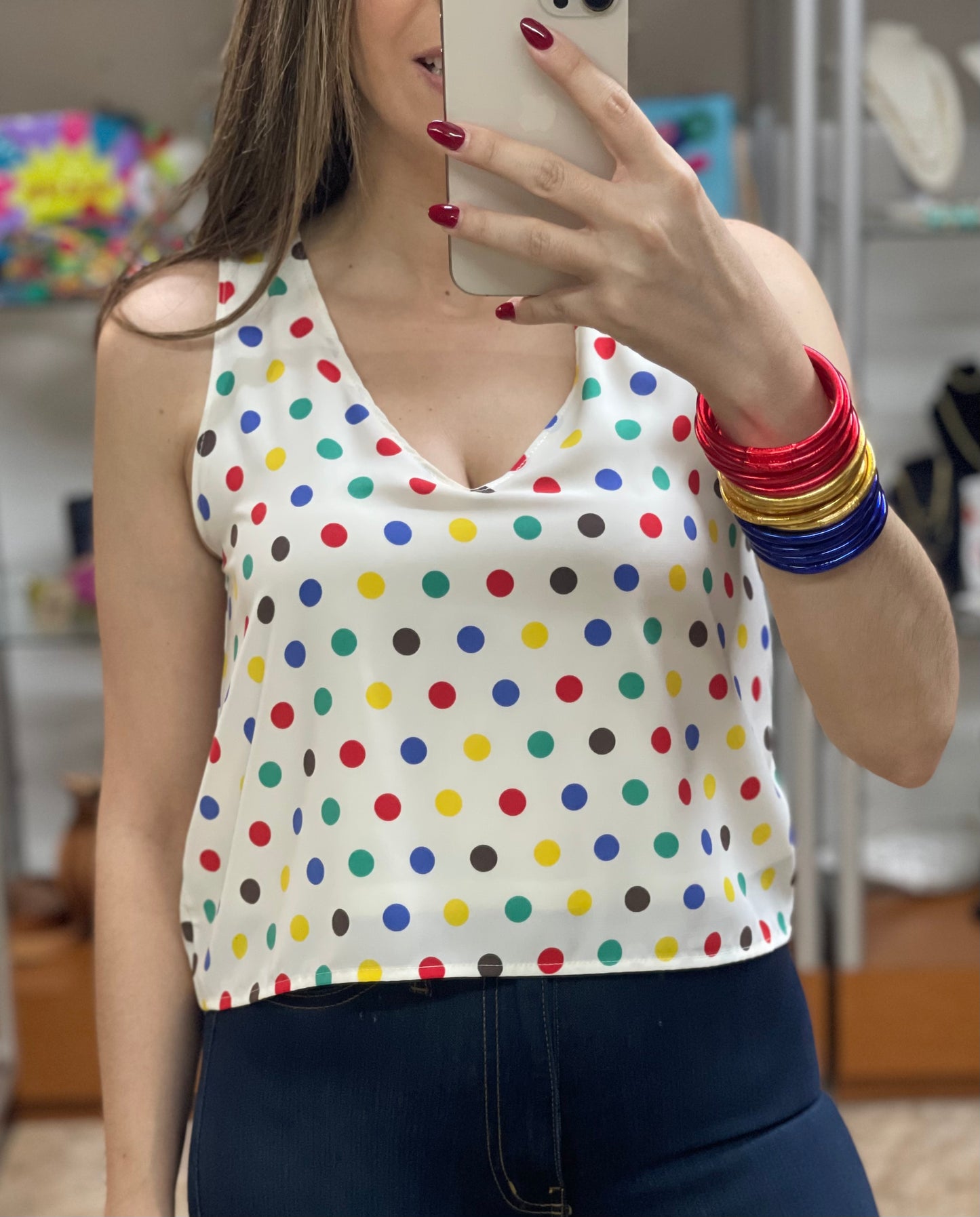 Polka V Neck Top