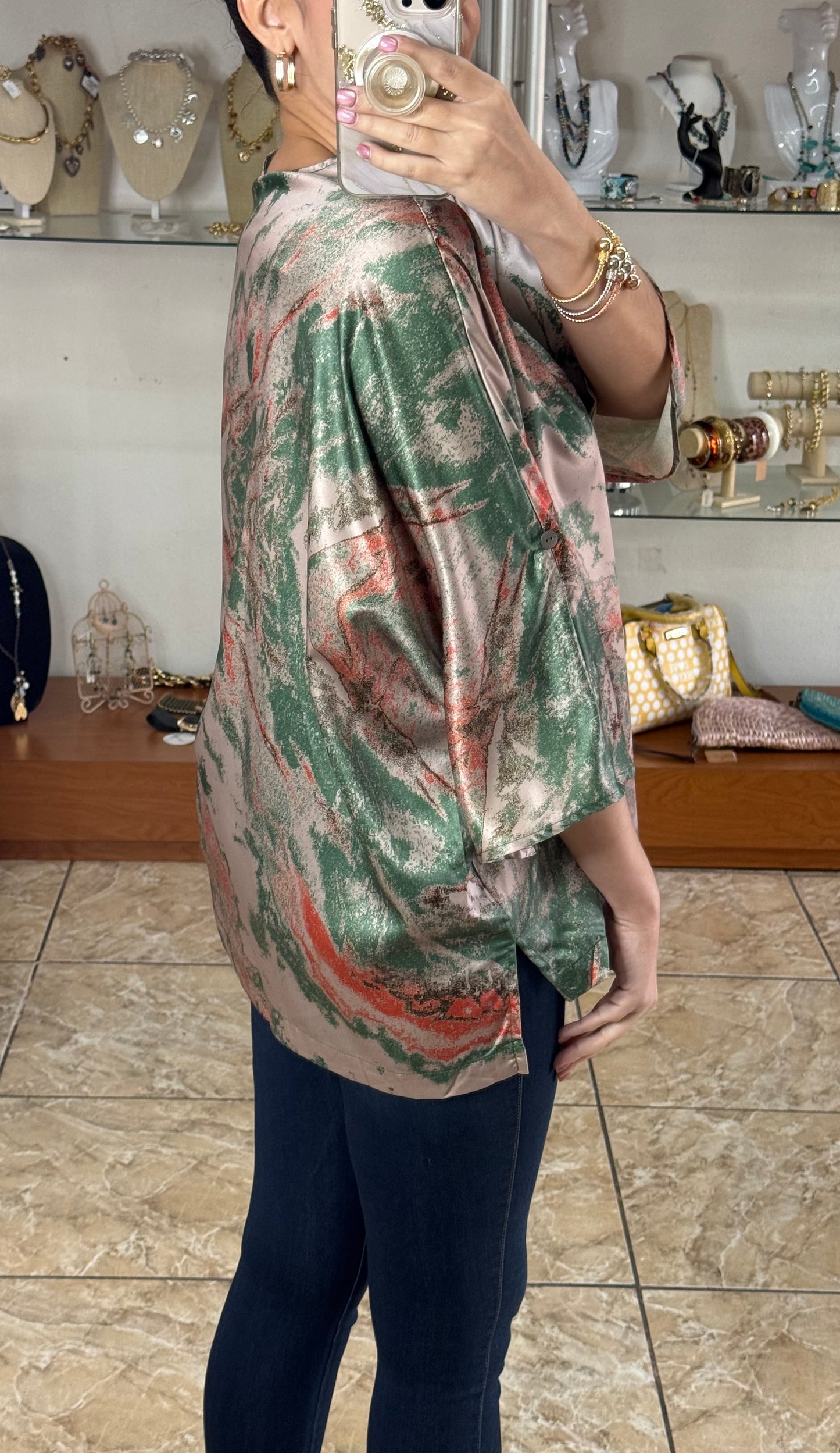 Taupe Marble Print Tunic Top