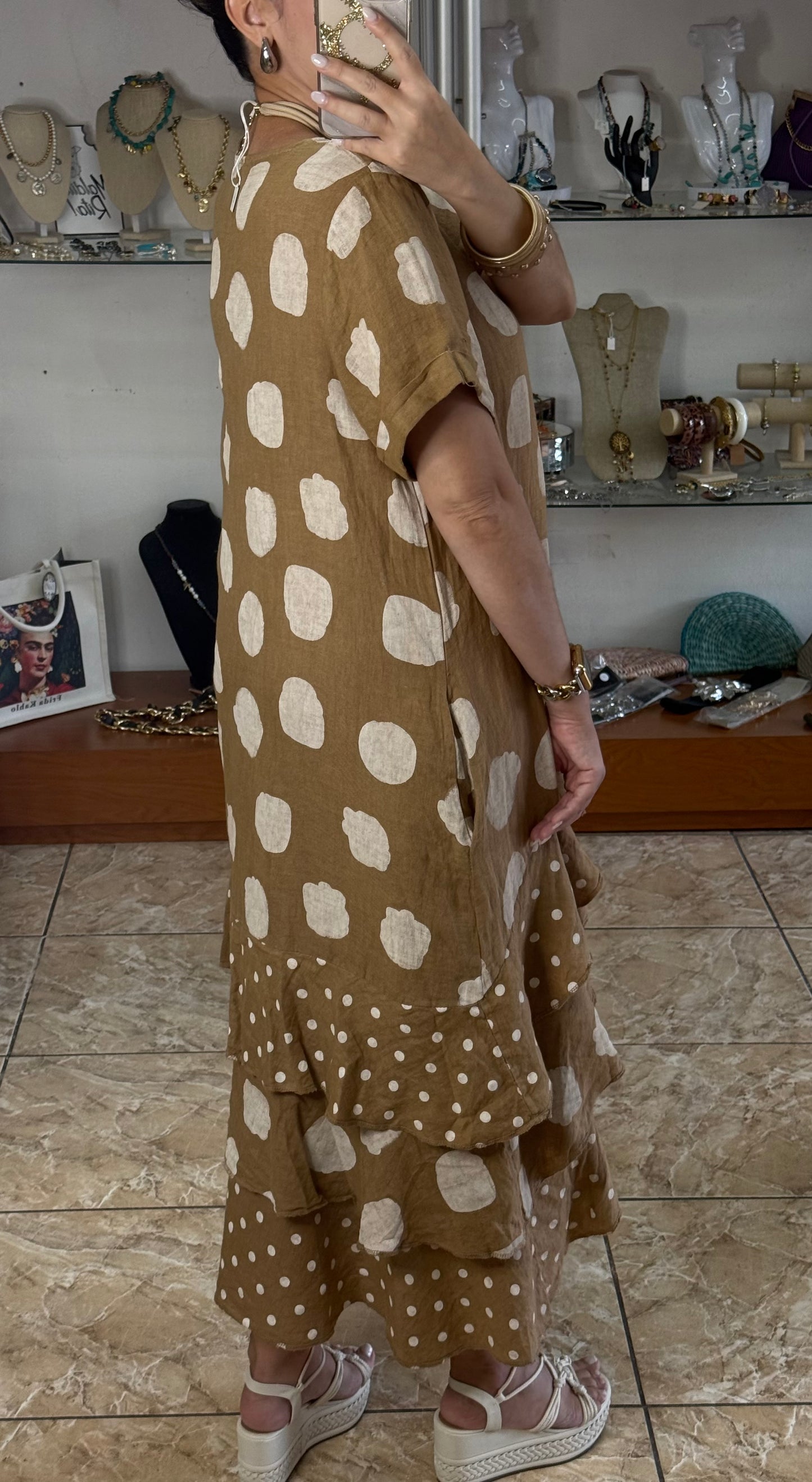 Polka OS Ruffle Tiered Linen Midi Dress (NO RETURNS OR EXCHANGE)