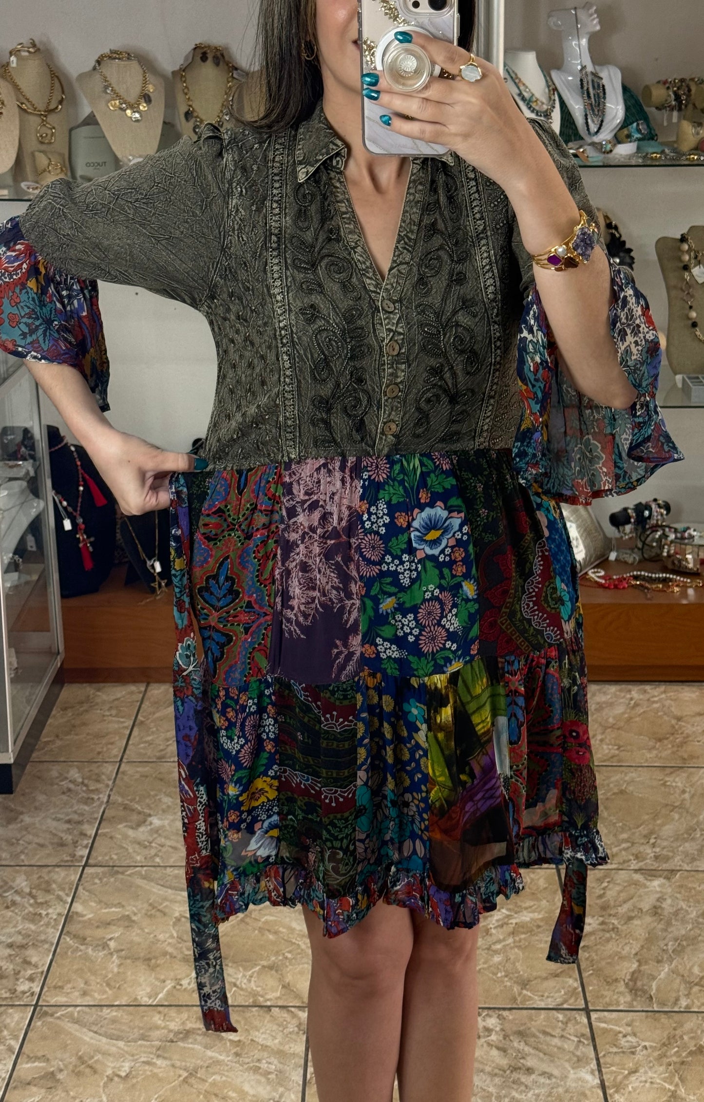 Embroidered and Patches Mini Dress