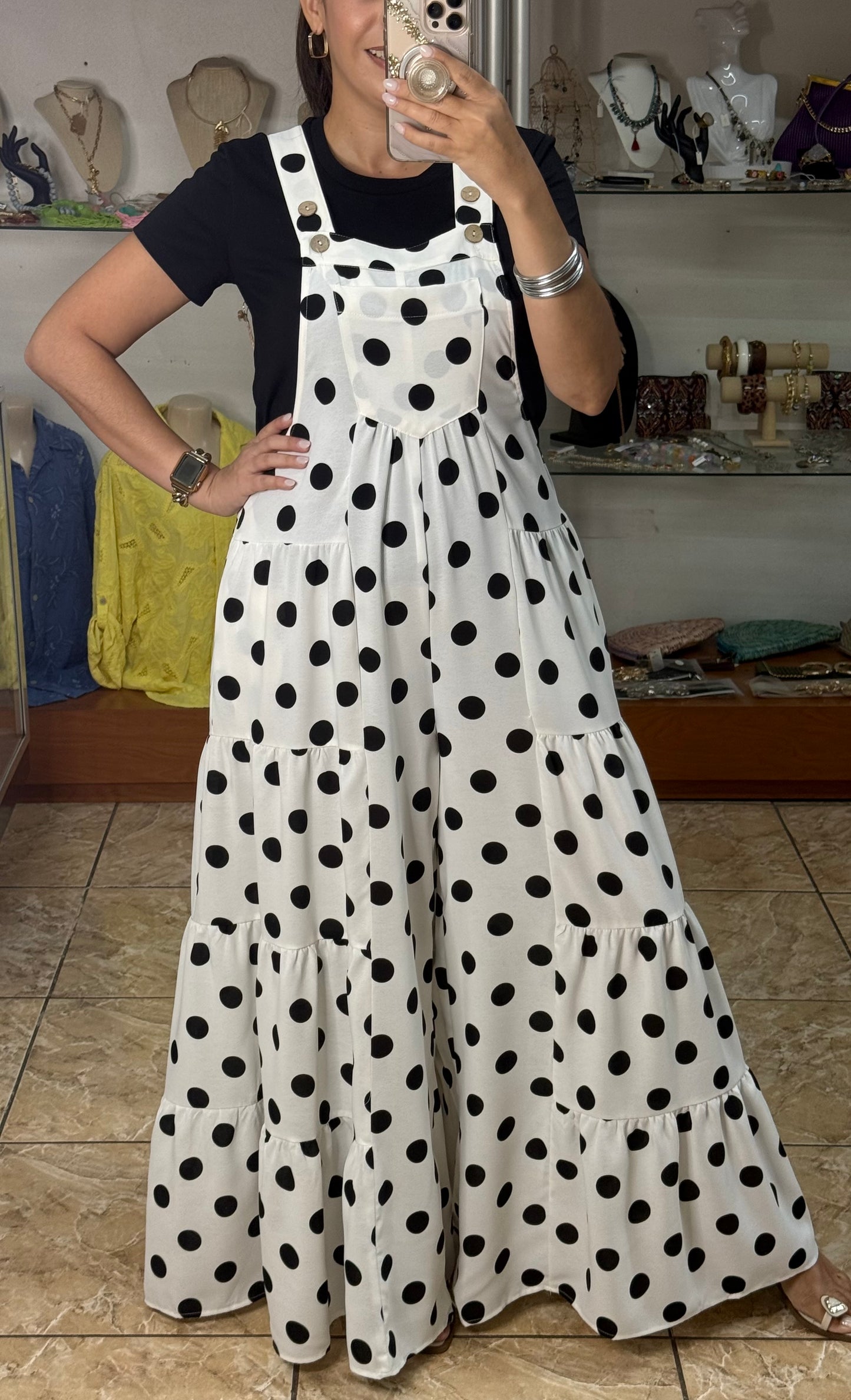 White/Black Polkadot Overall (REGULAR & PLUS) (TOP SOLD SEPARATELY)