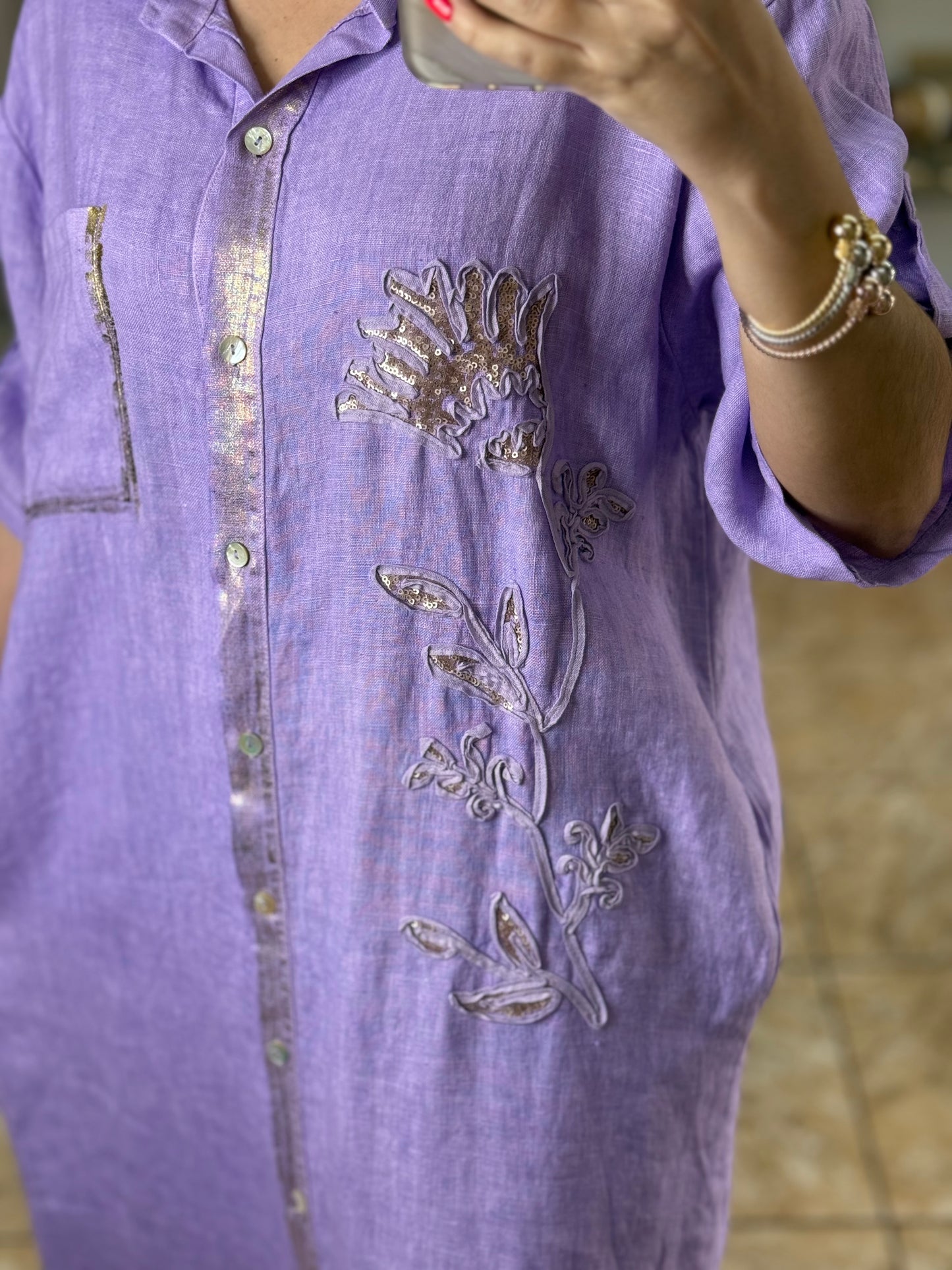 Gold Details Button Down OS Linen Maxi Dress (NO RETURNS OR EXCHANGE)