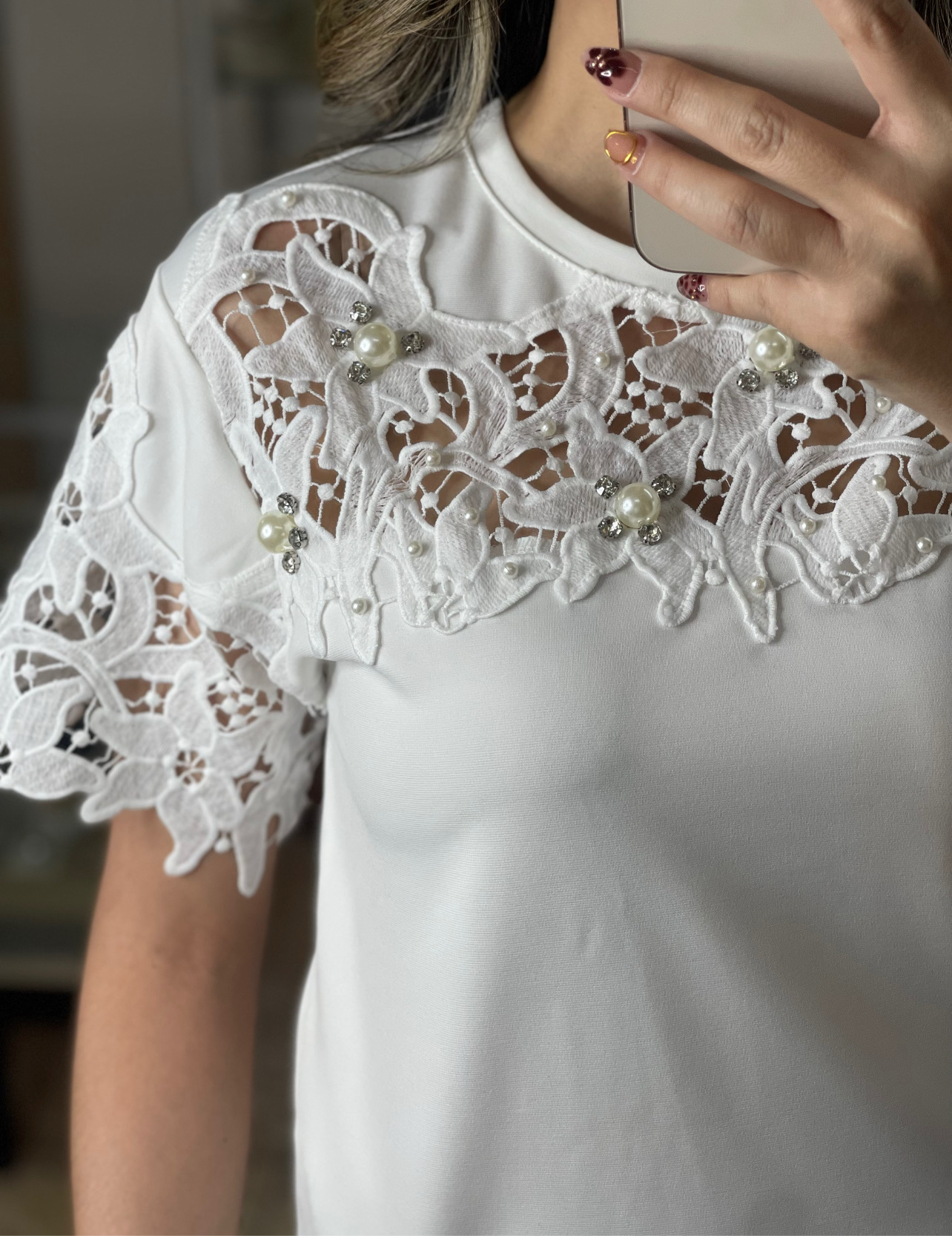 Lace, Rhinestones and Pearls Top