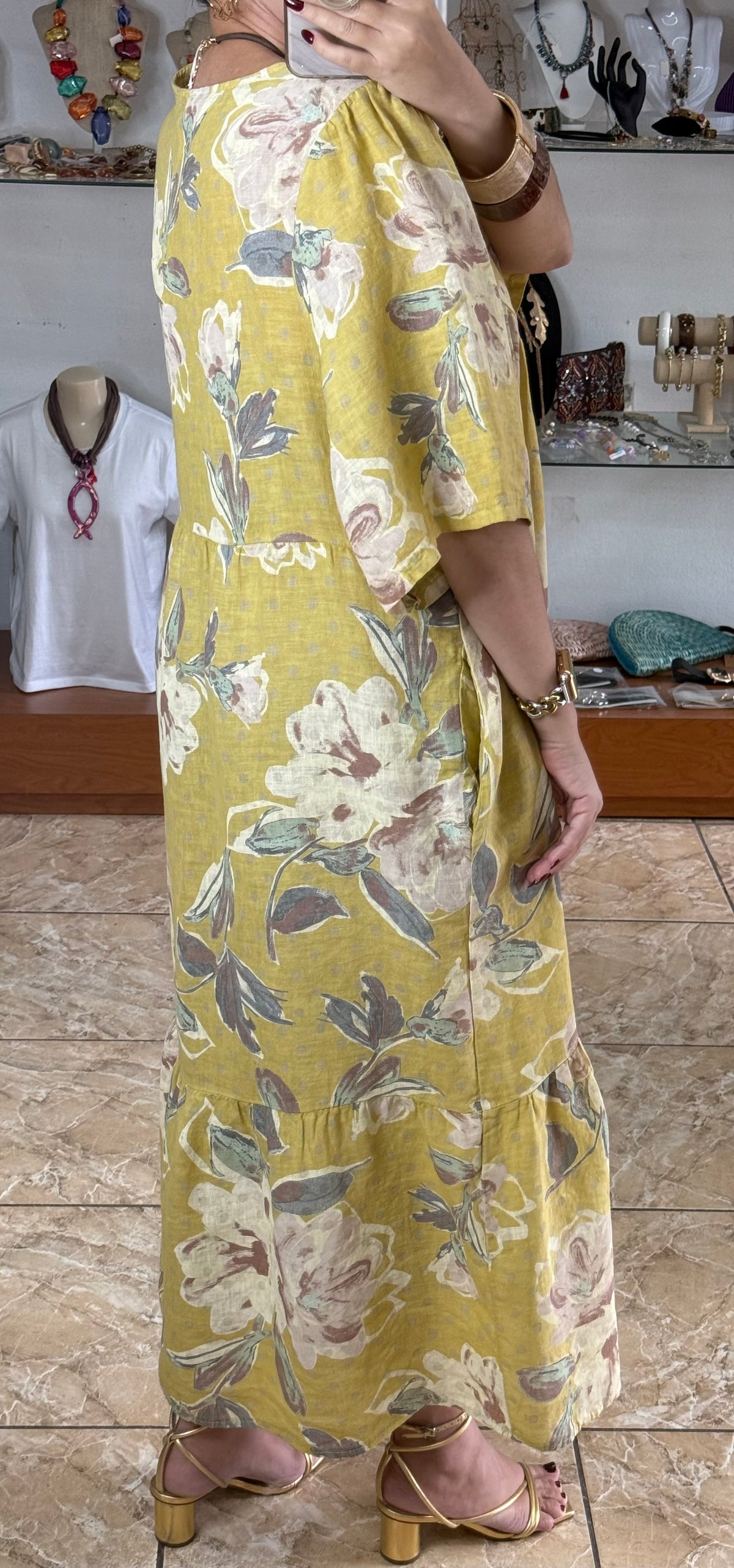 OS Floral/Polkadots Linen Dress (NO RETURNS OR EXCHANGE)