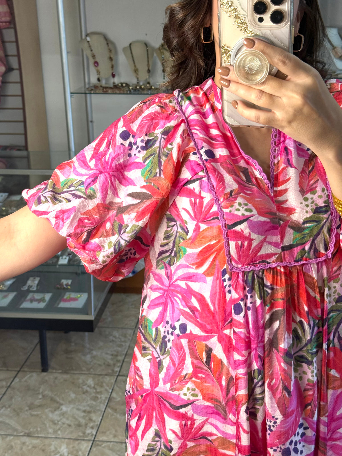 Hot Pink Tropical Midi Dress