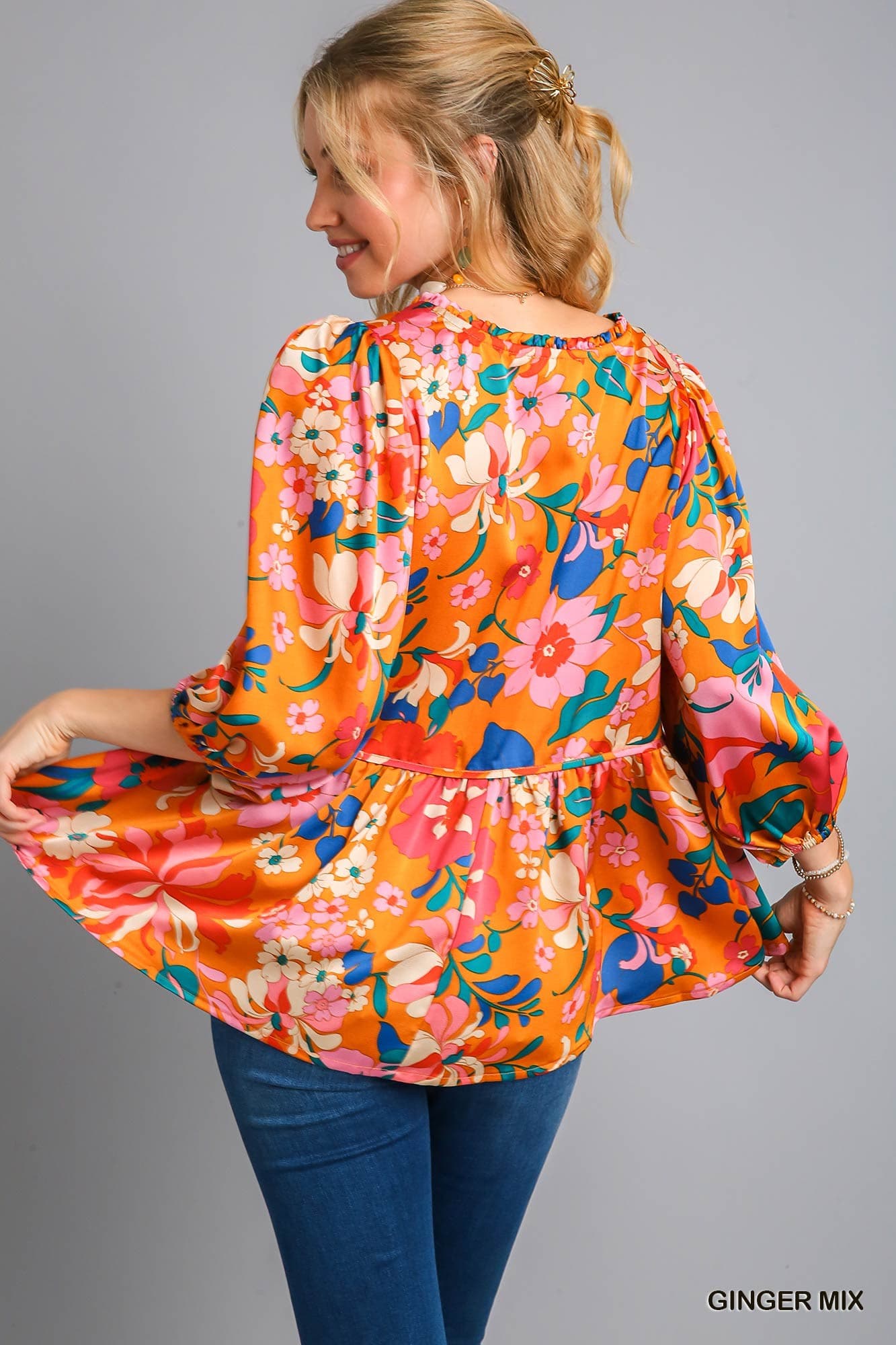 Ginger Mix Floral Satin Top