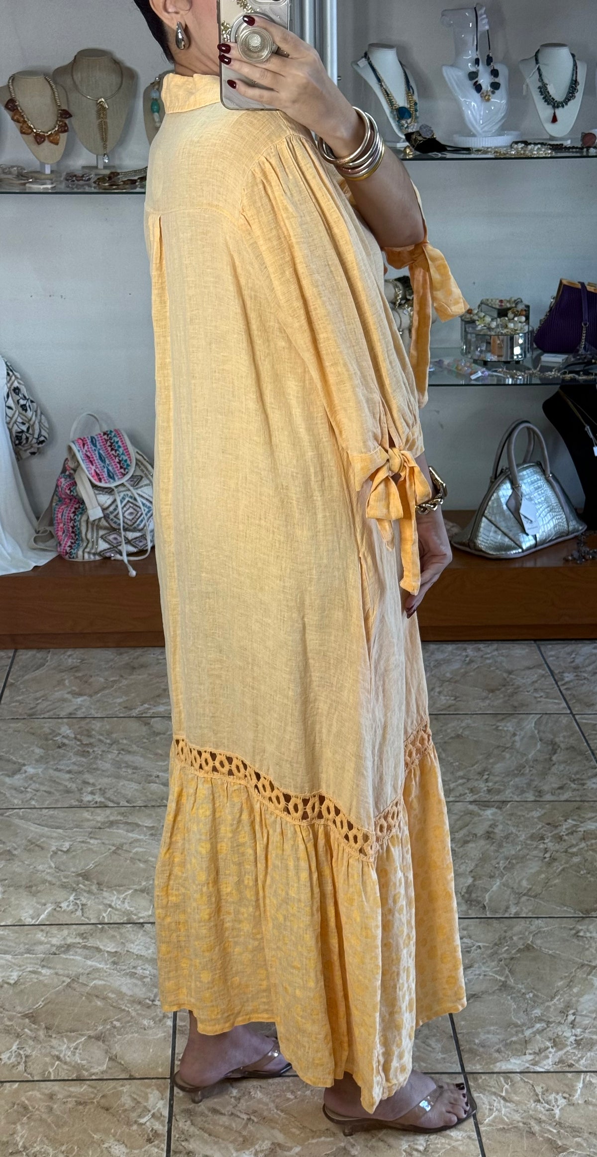 OS Linen/Polka Button Down Maxi Dress (NO RETURNS OR EXCHANGE)