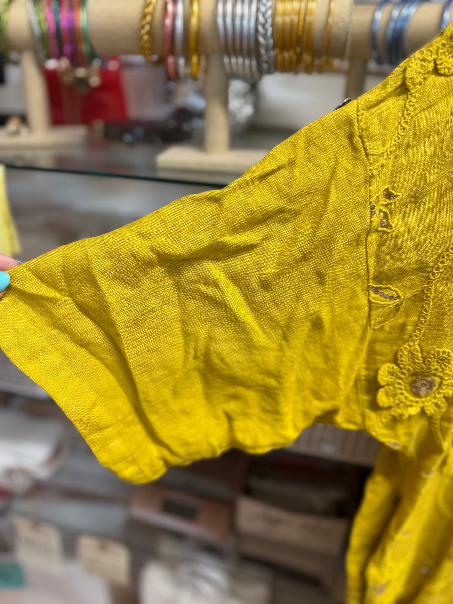 OS Embroidered/Sequins Linen Maxi Dress (NO RETURNS OR EXCHANGE)