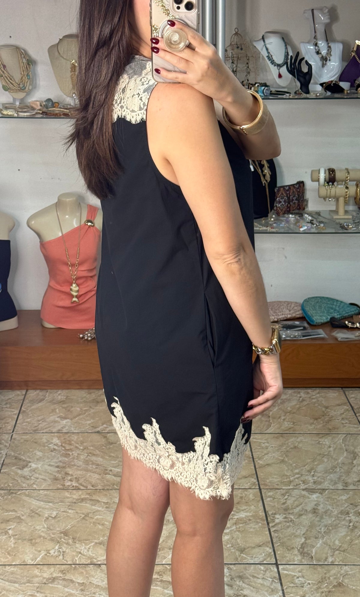 Sleeveless Black Dress with Lace Details