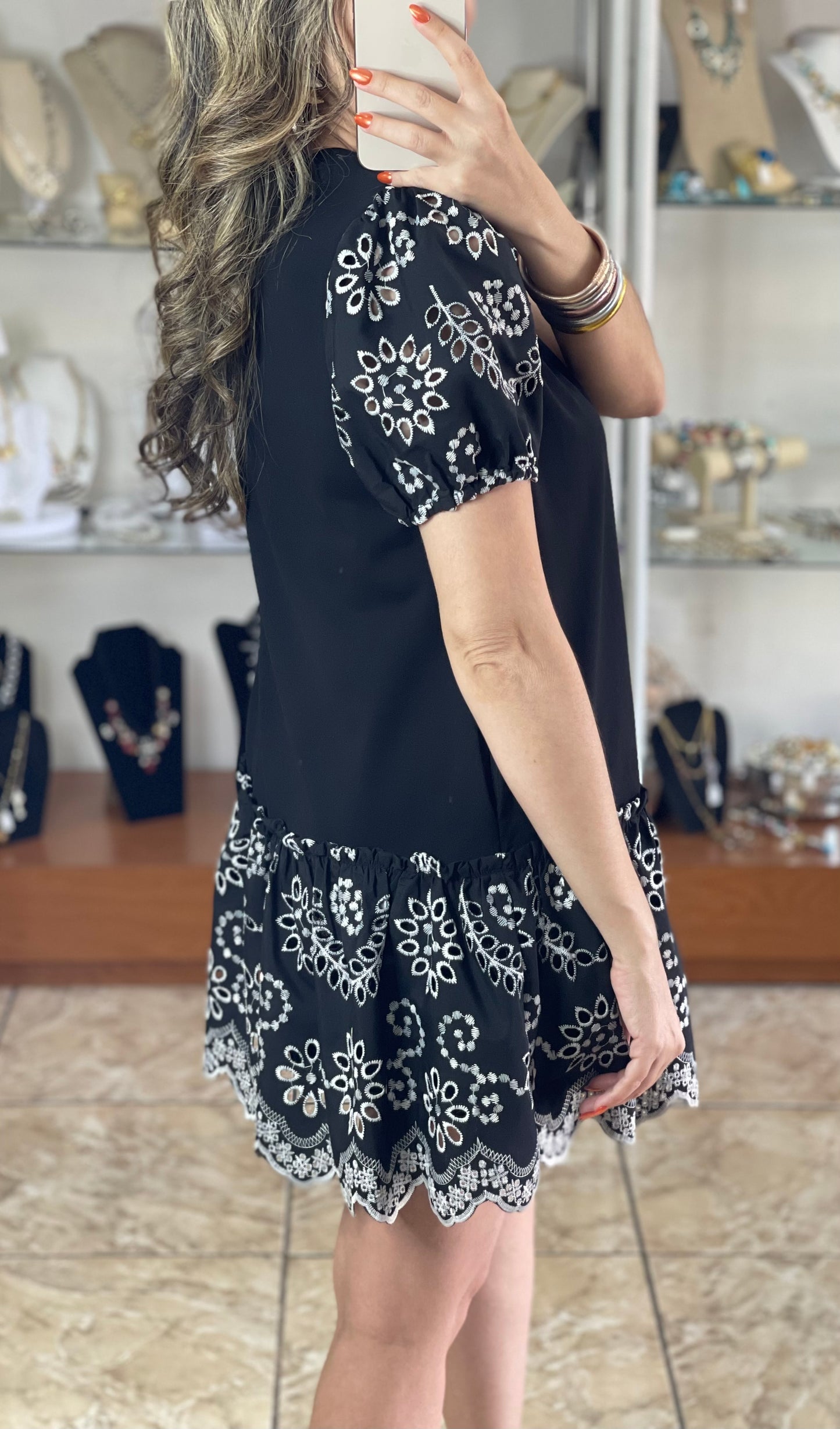 Black Eyelet Mini Dress