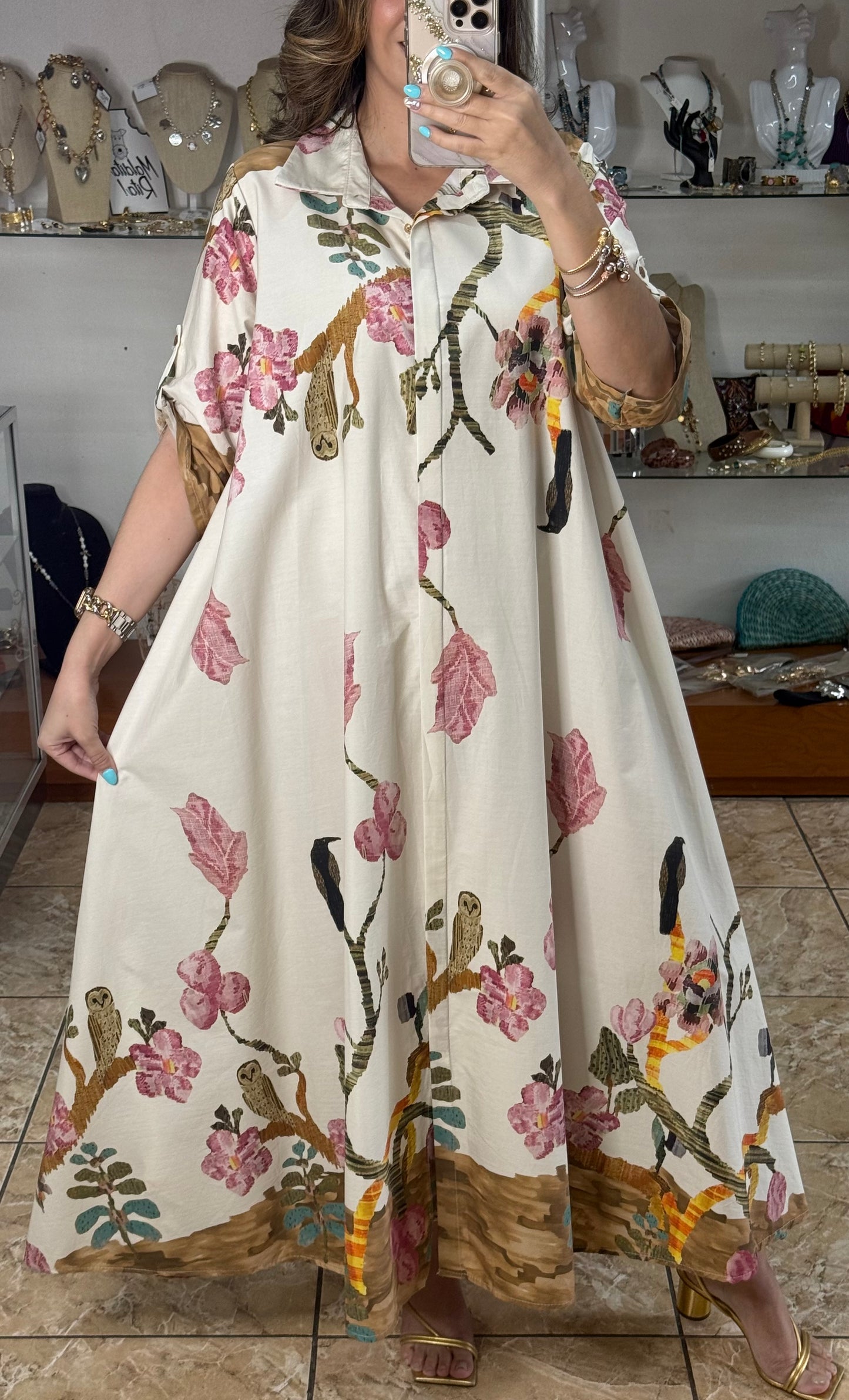 OS Flowers and Birds Maxi Dress (NO RETURNS OR EXCHANGE)