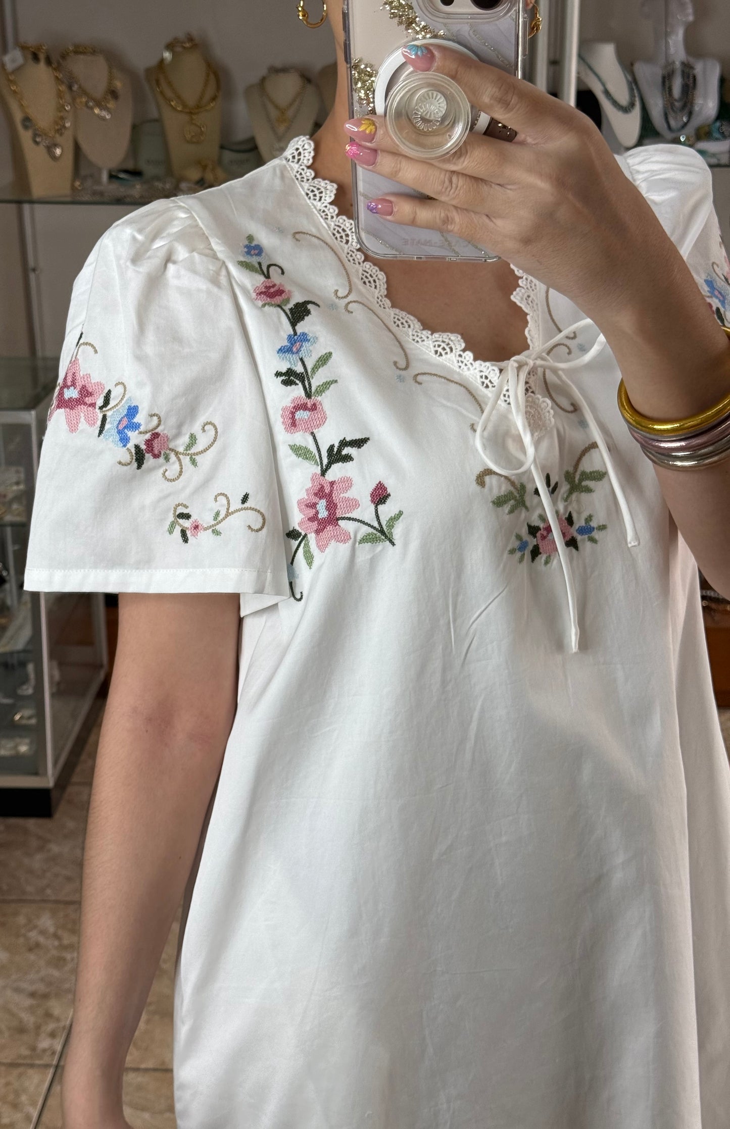 Delicate Floral Embroidery Dress