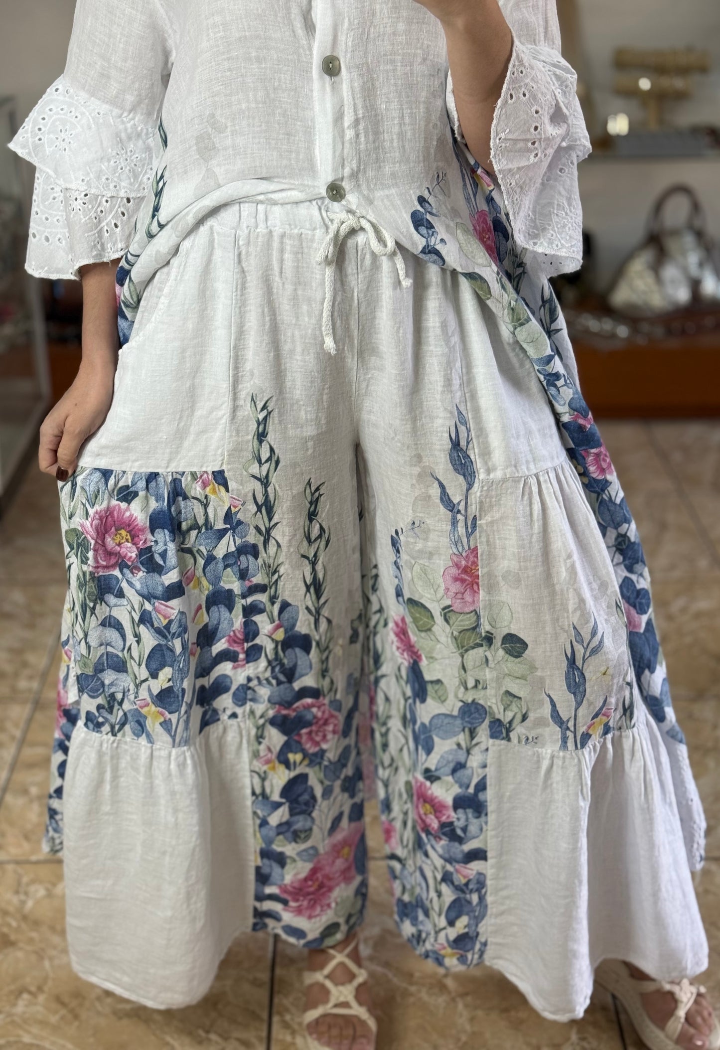 Linen Floral OS Top/Dress and Pant Set (FINAL SALE)
