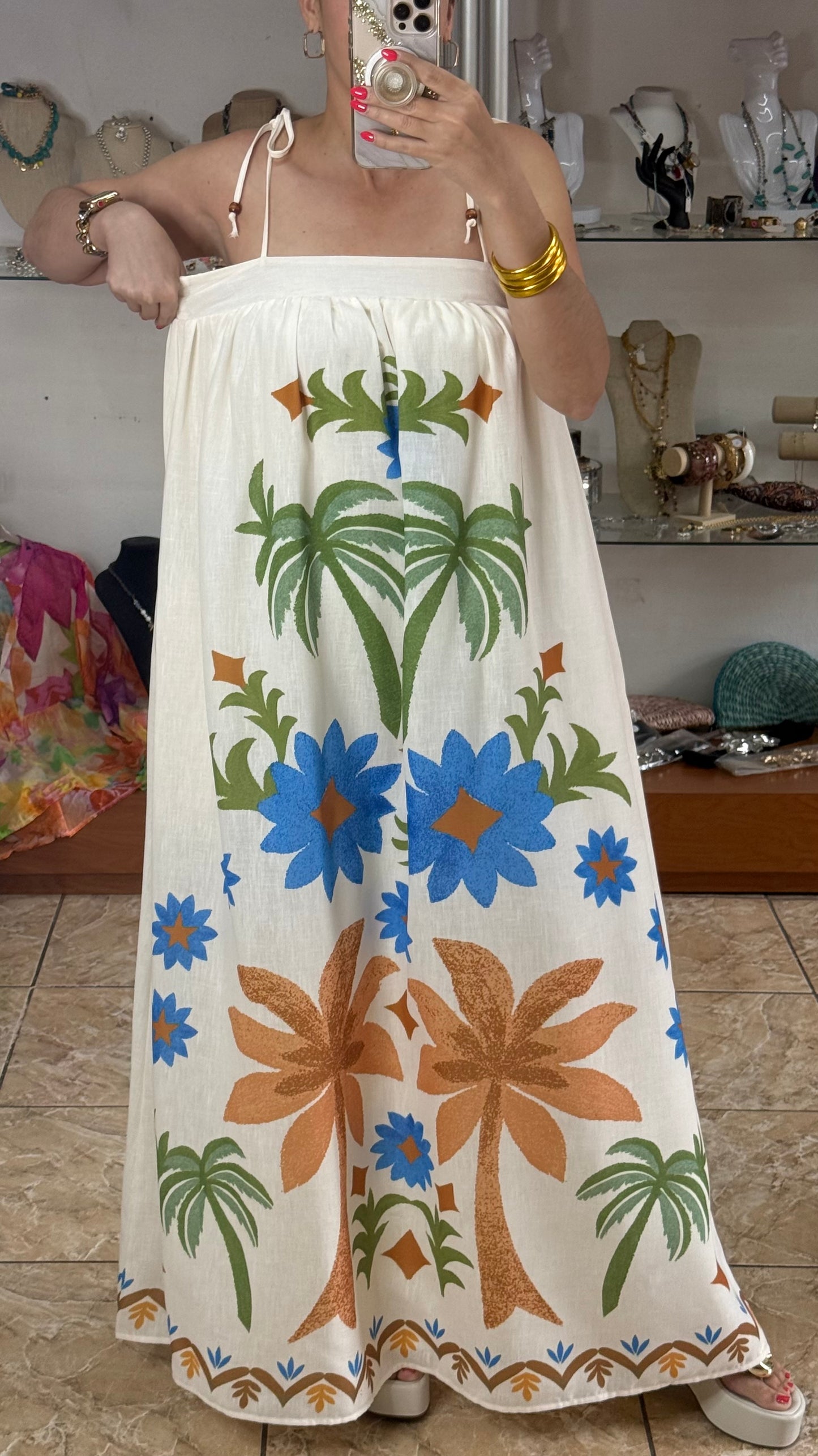 Palm Trees and Flowers Maxi Dress