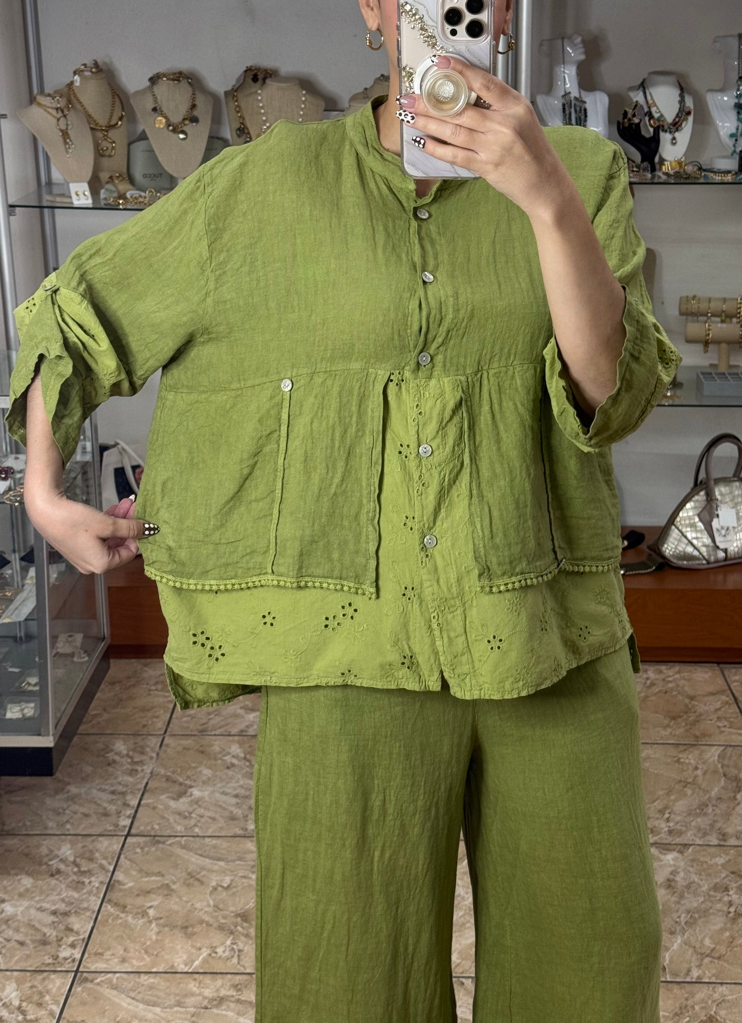 Linen/Eyelet OS Pant Set (FINAL SALE)