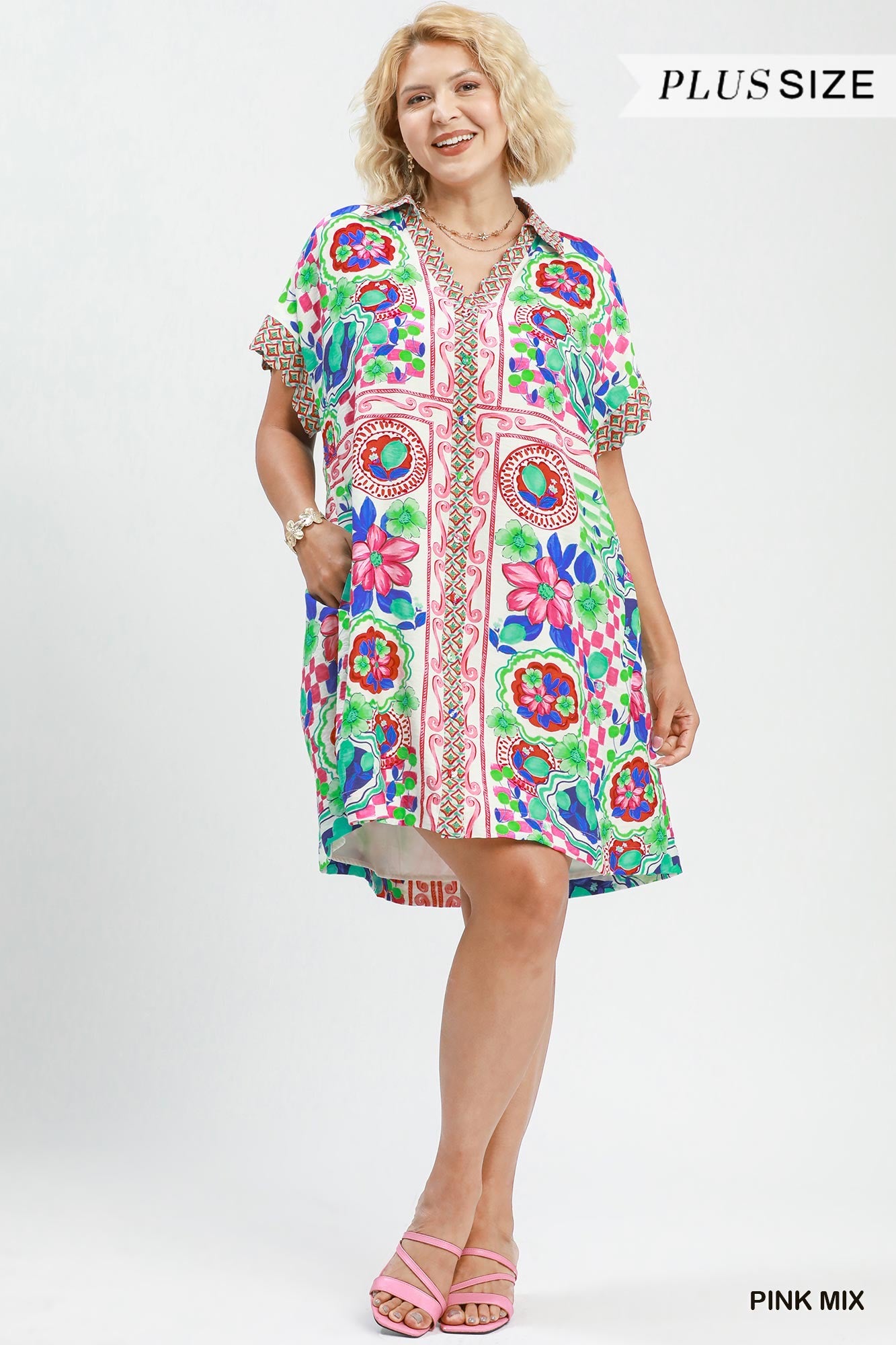 Pink Mix Mediterranean Print Dress (PLUS)