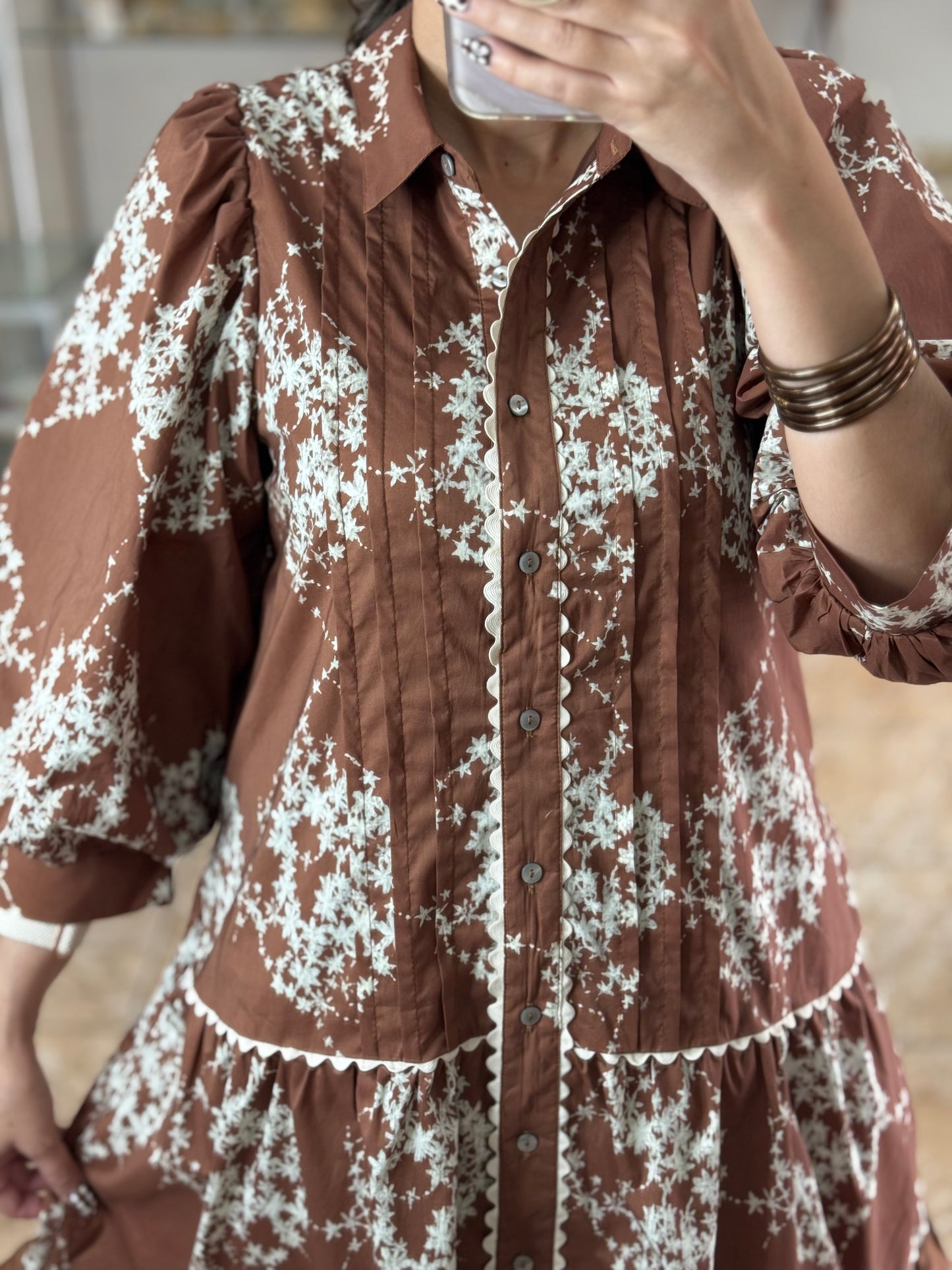 Brown Mix Floral Mini Dress