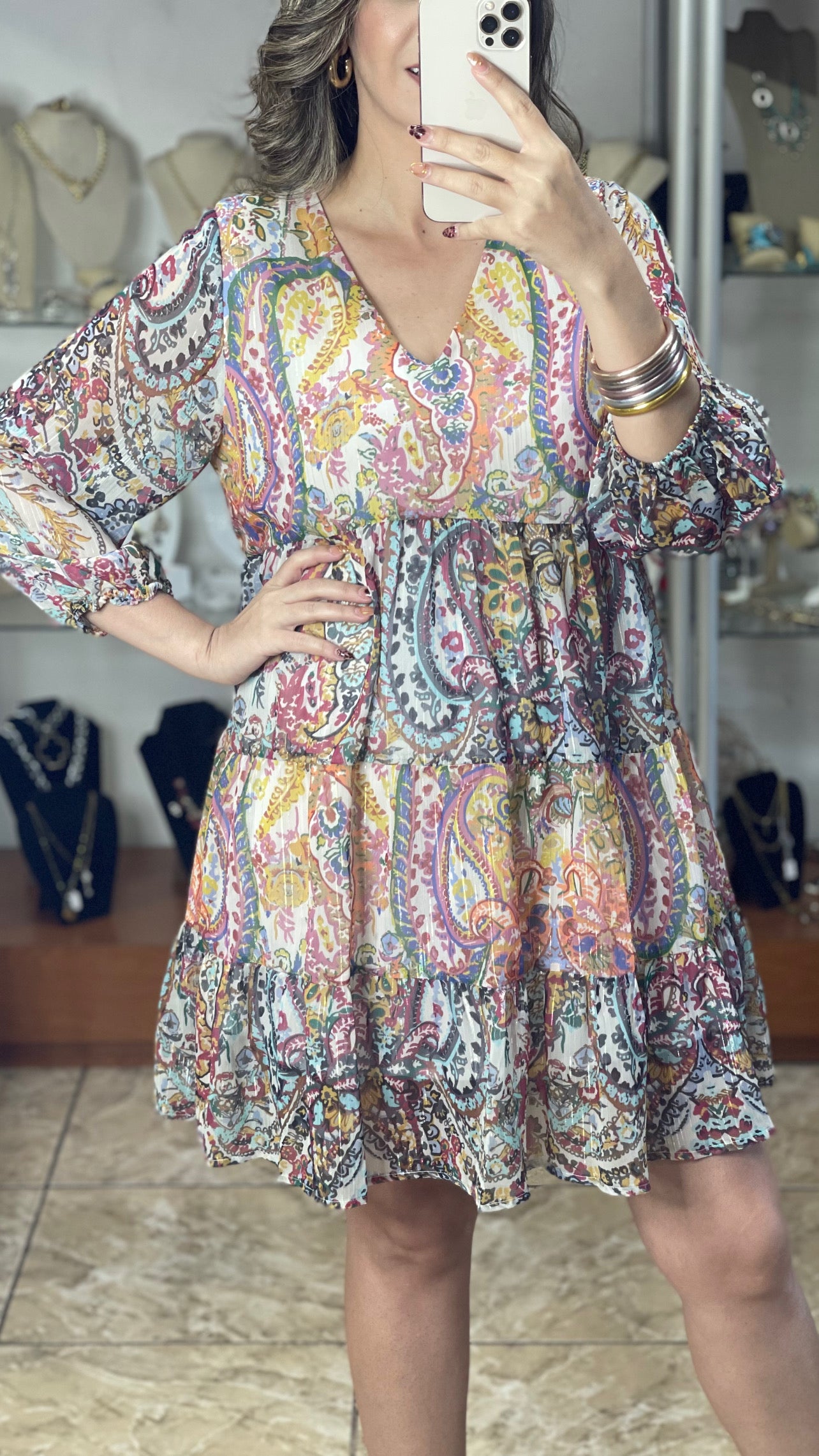 Paisley Metallic Mini Dress