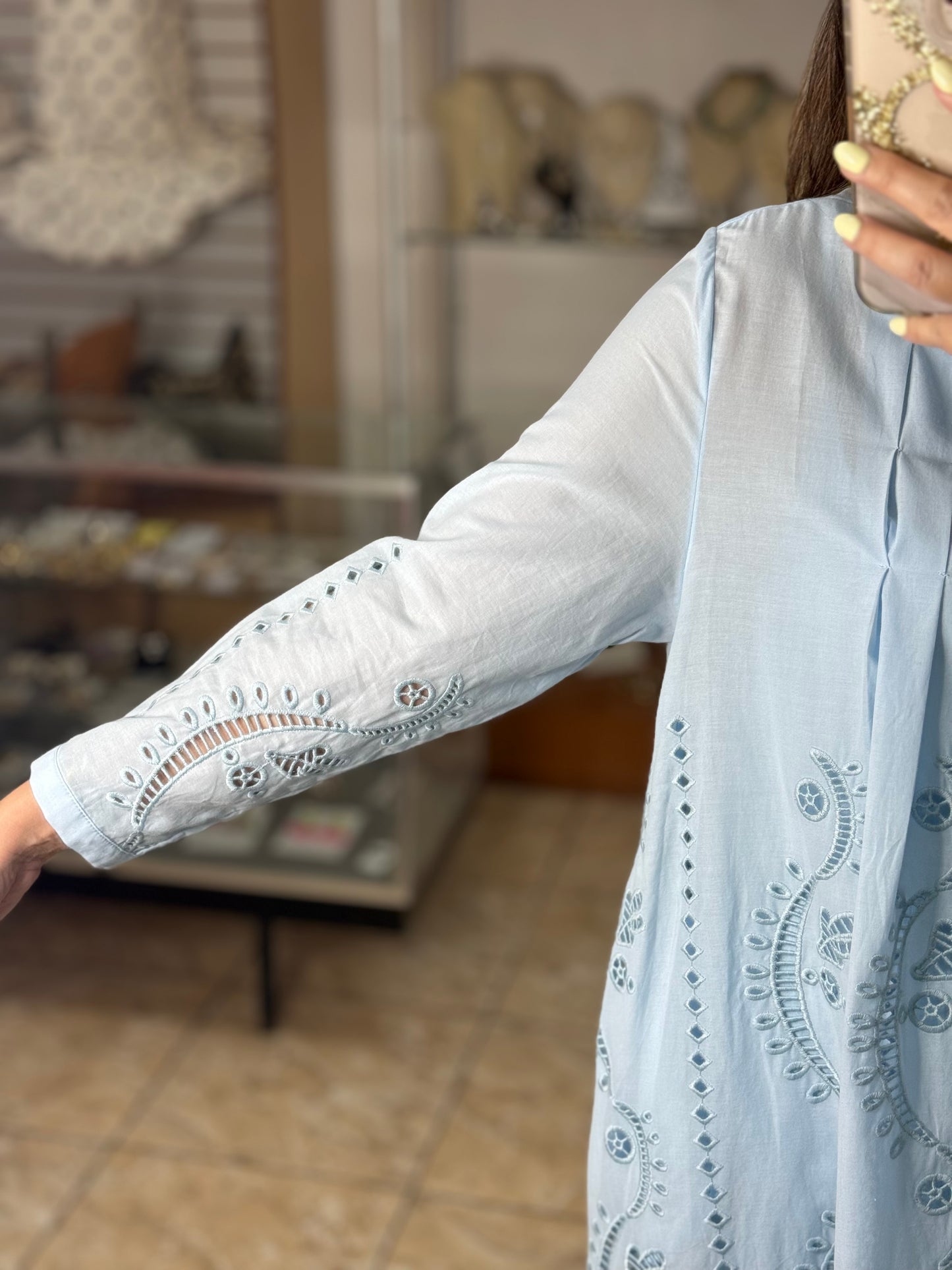 Long Sleeves Embroidered OS Maxi Dress (NO RETURNS OR EXCHANGE)