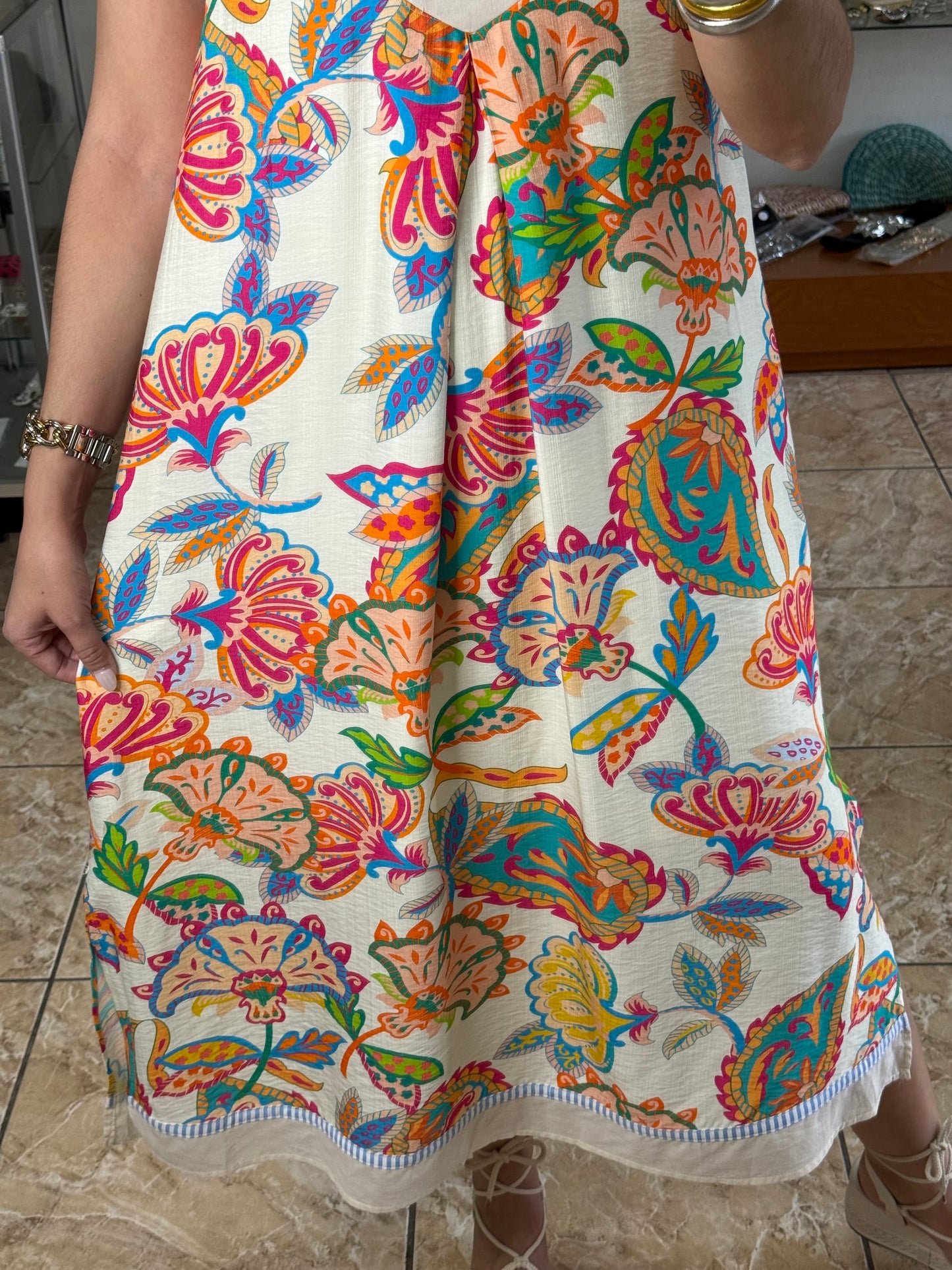 Paisley Floral Sleeveless Midi Dress