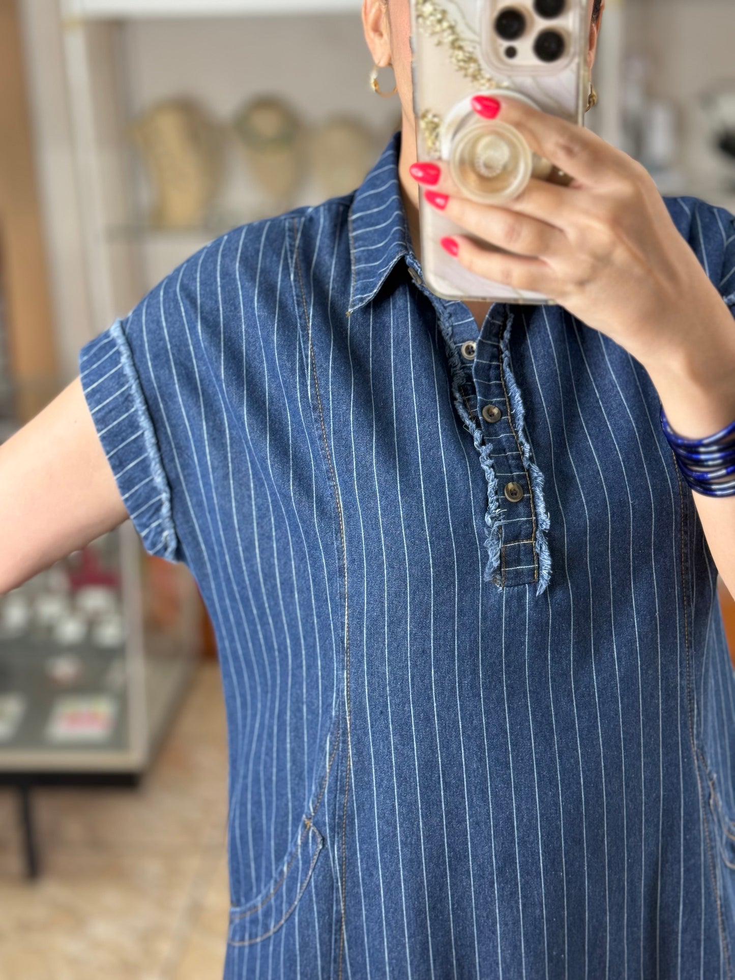 Pinstripe Denim Dress