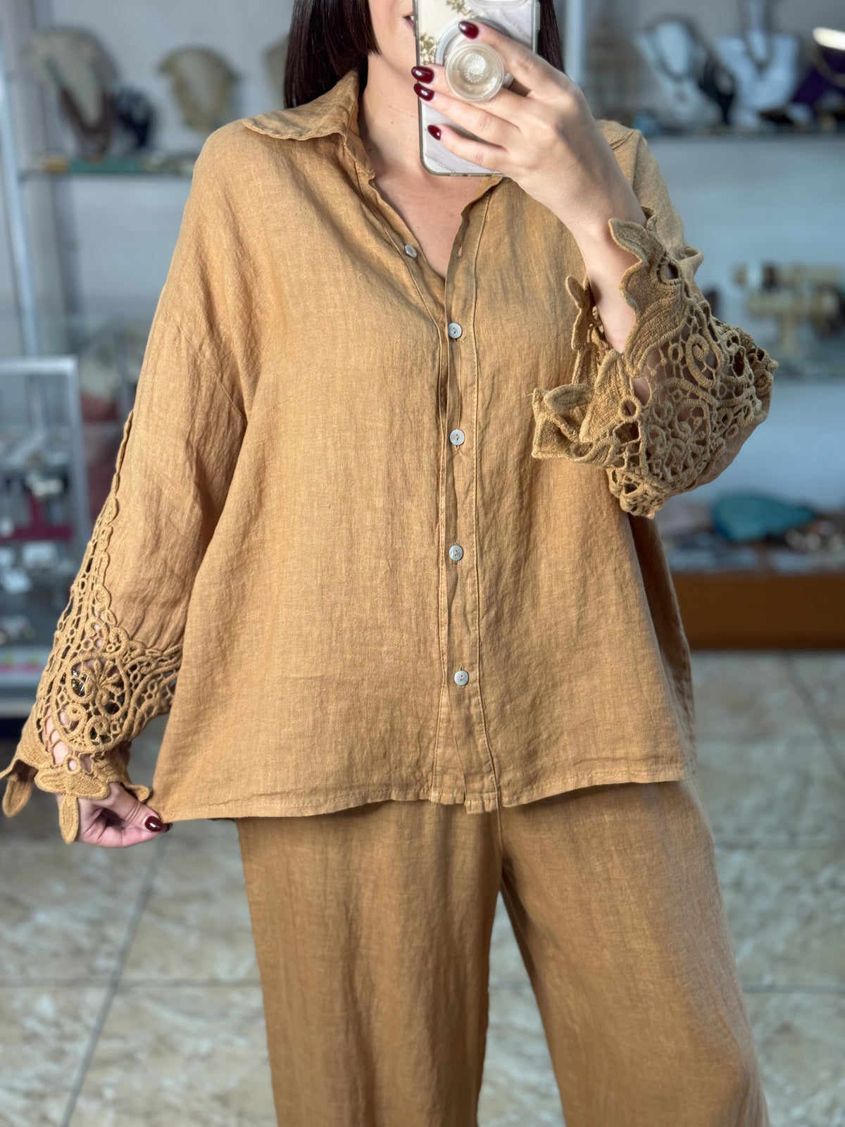 Aura Scalloped Lace/Linen Set (NO RETURNS OR EXCHANGE)