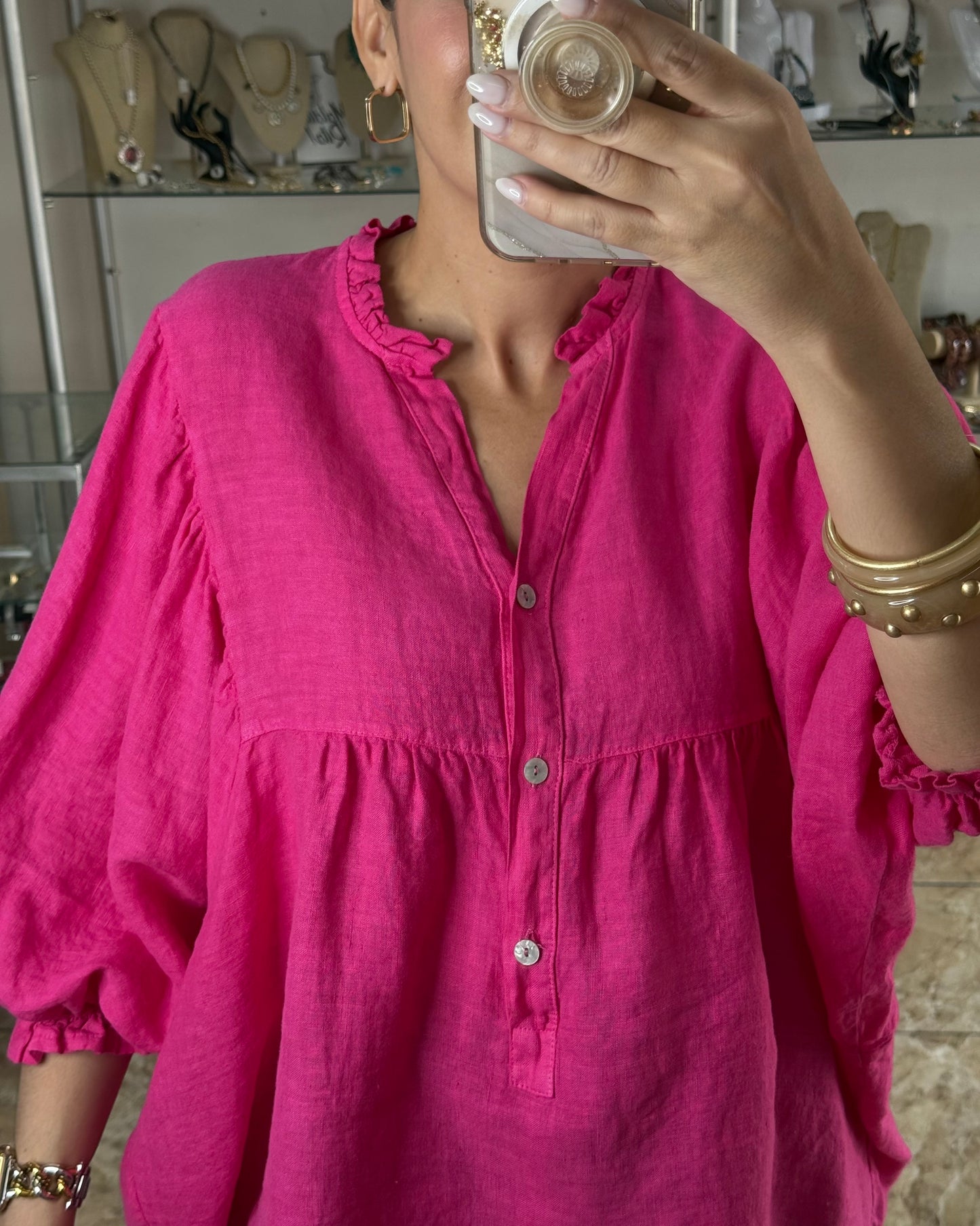 OS Babydoll Linen Top (NO RETURNS OR EXCHANGE)