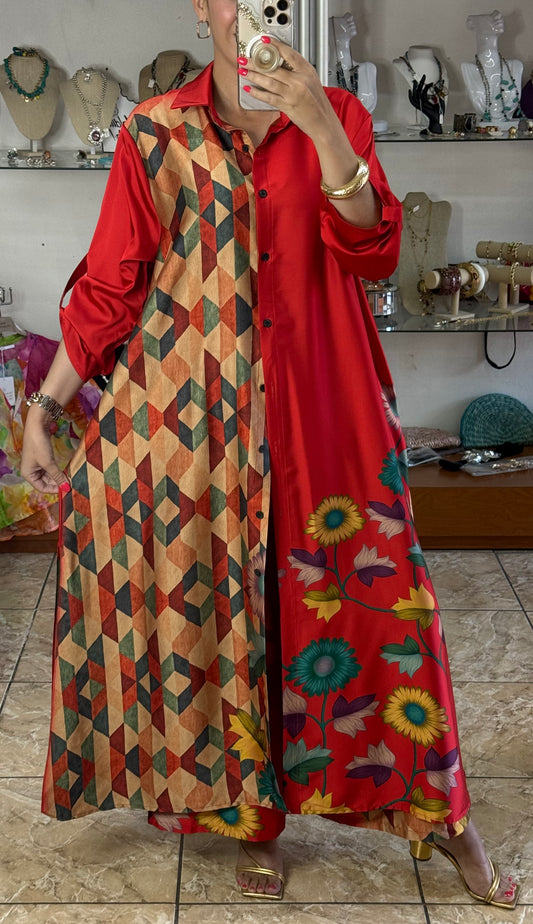Mix Print OS Silk Top/Dress & Pant Set (NO RETURNS OR EXCHANGE)