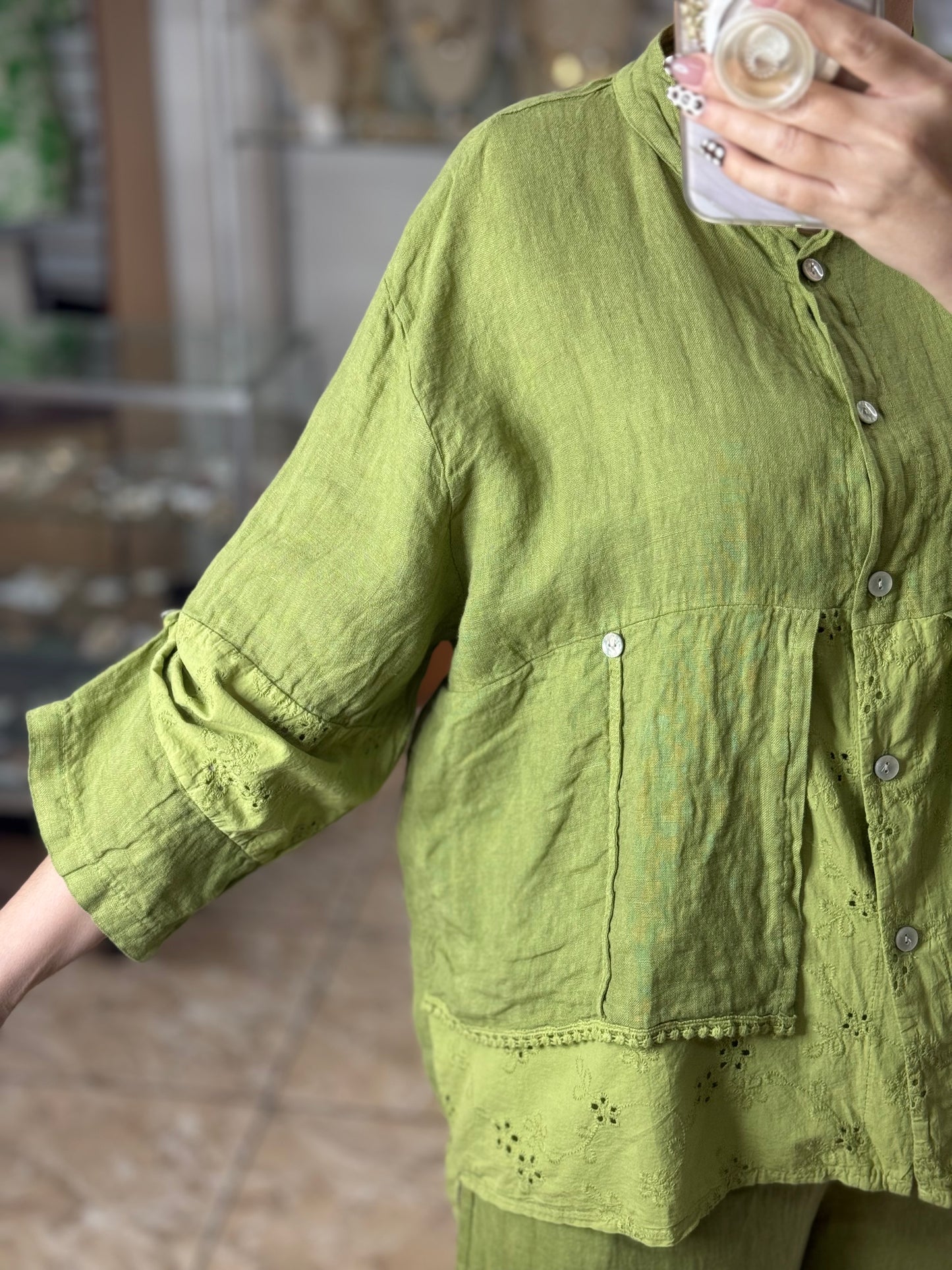 Linen/Eyelet OS Pant Set (FINAL SALE)