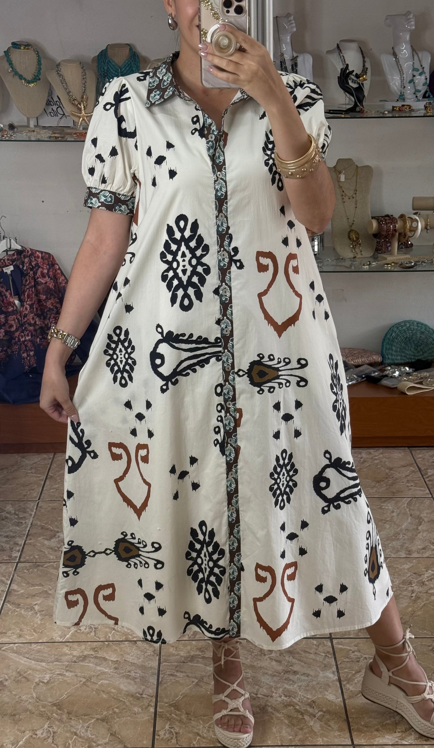 Ivory Mix Boho Print Midi Dress