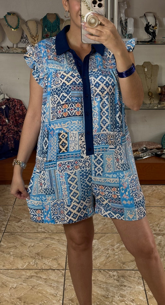 Blue Mix Sleeveless Romper