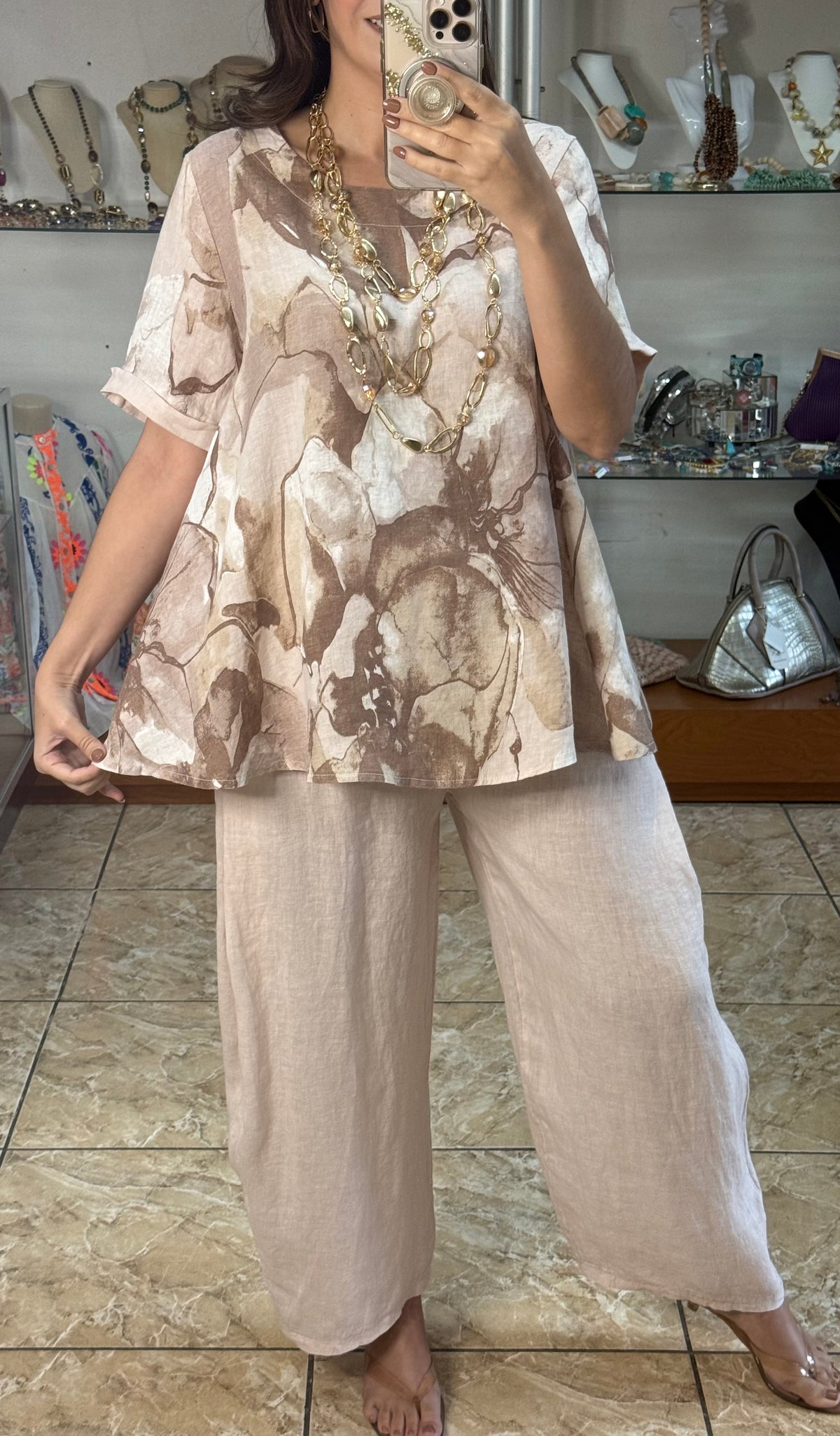 OS Top & Barrel Style Pant Linen Set (NO RETURNS OR EXCHANGE)