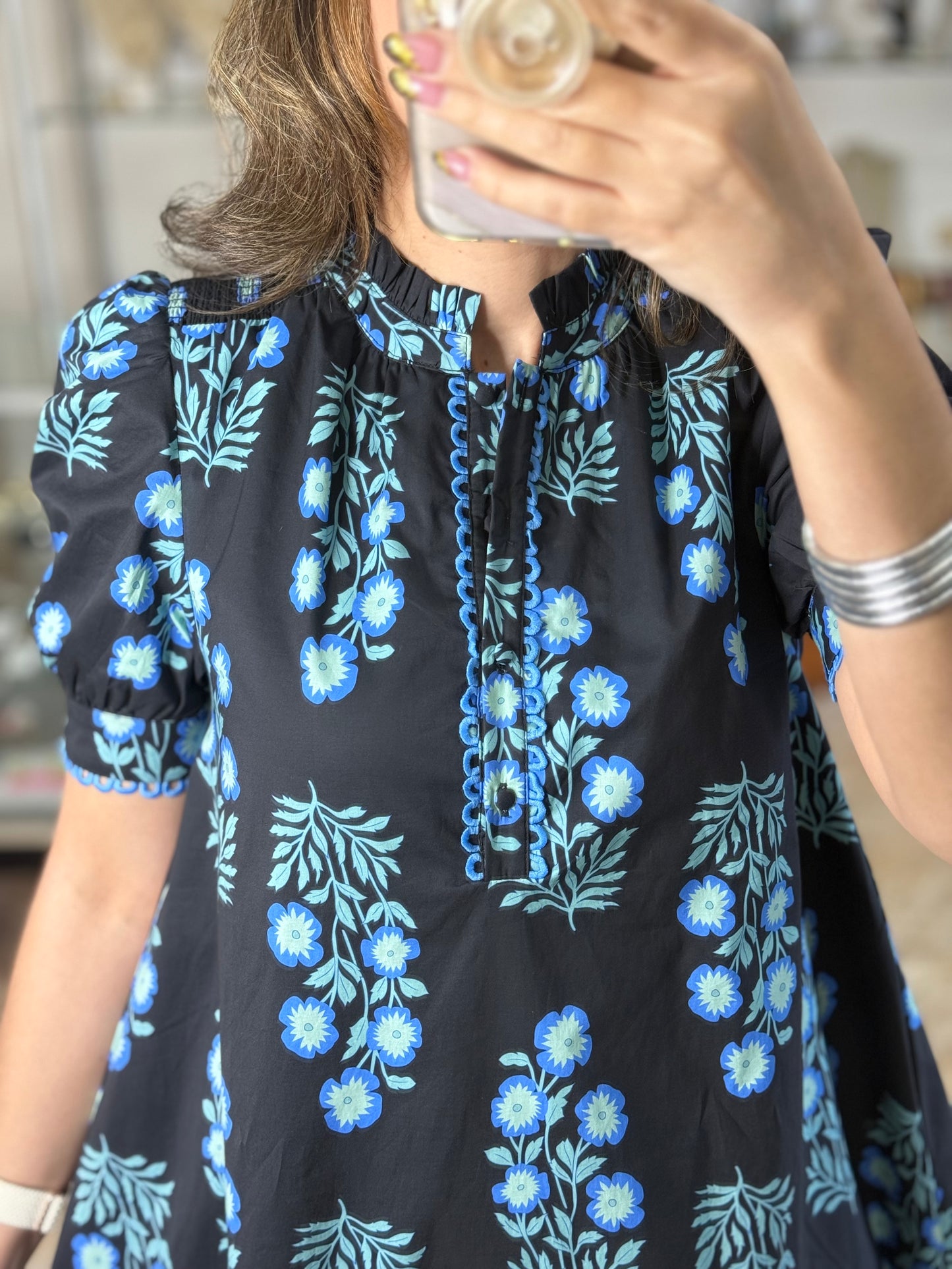 Black/Blue Floral Doll Dress (FINAL SALE)