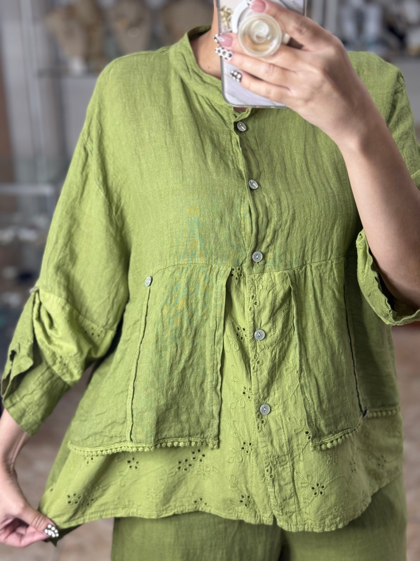 Linen/Eyelet OS Pant Set (FINAL SALE)