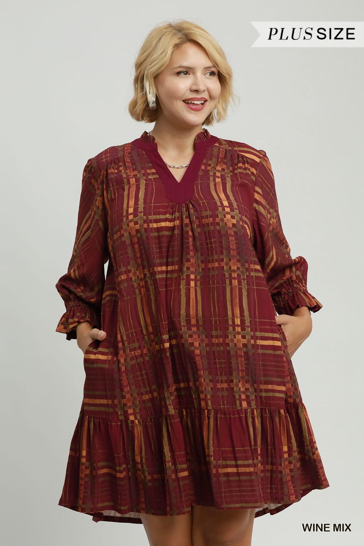 Plaid Print Tiered Babydoll Dress (PLUS)
