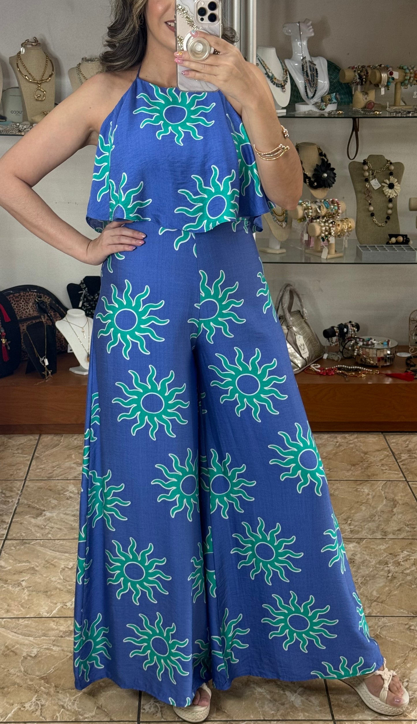 Turquoise Suns Halter Jumpsuit