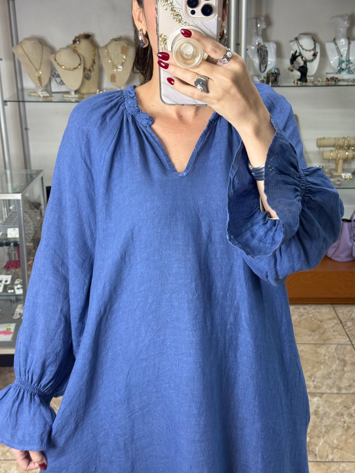 Long Sleeves OS Linen Maxi Dress (FINAL SALE)