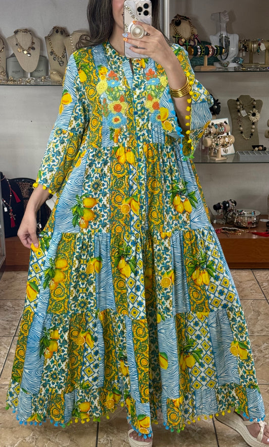 Aqua Lemons OS Maxi Dress (FINAL SALE)