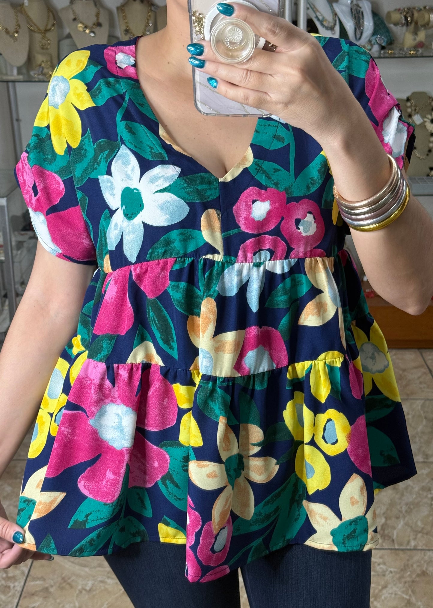 Navy Floral Doll Top